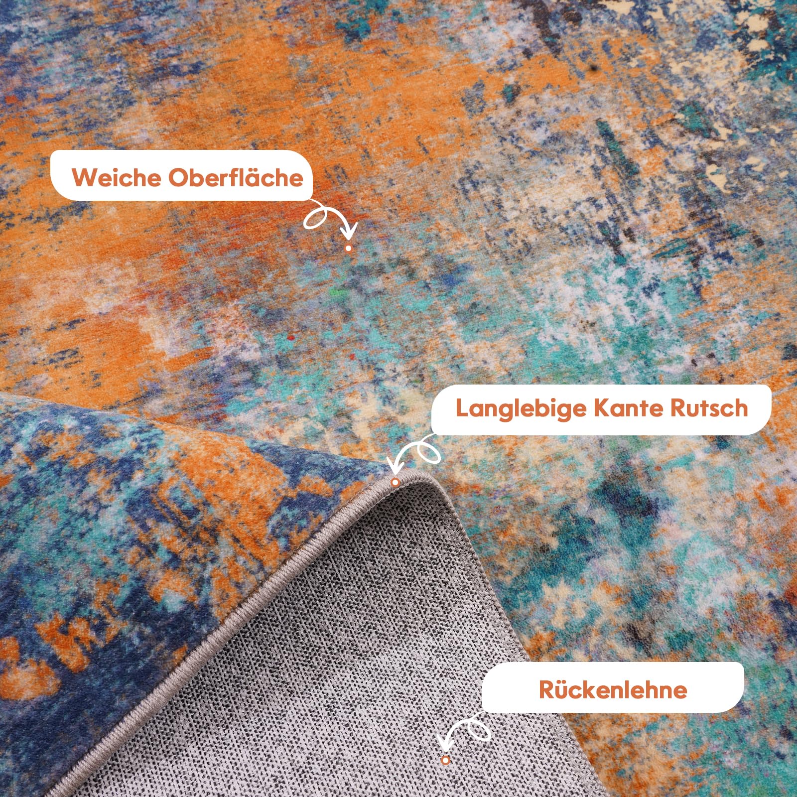 Modern Blau gelb Teppich groß 200x300 - abstrakt Kurzflor Teppich -Weich rutschfest Waschbarer für Wohnzimmer Schlafzimmer Esszimmer Büro