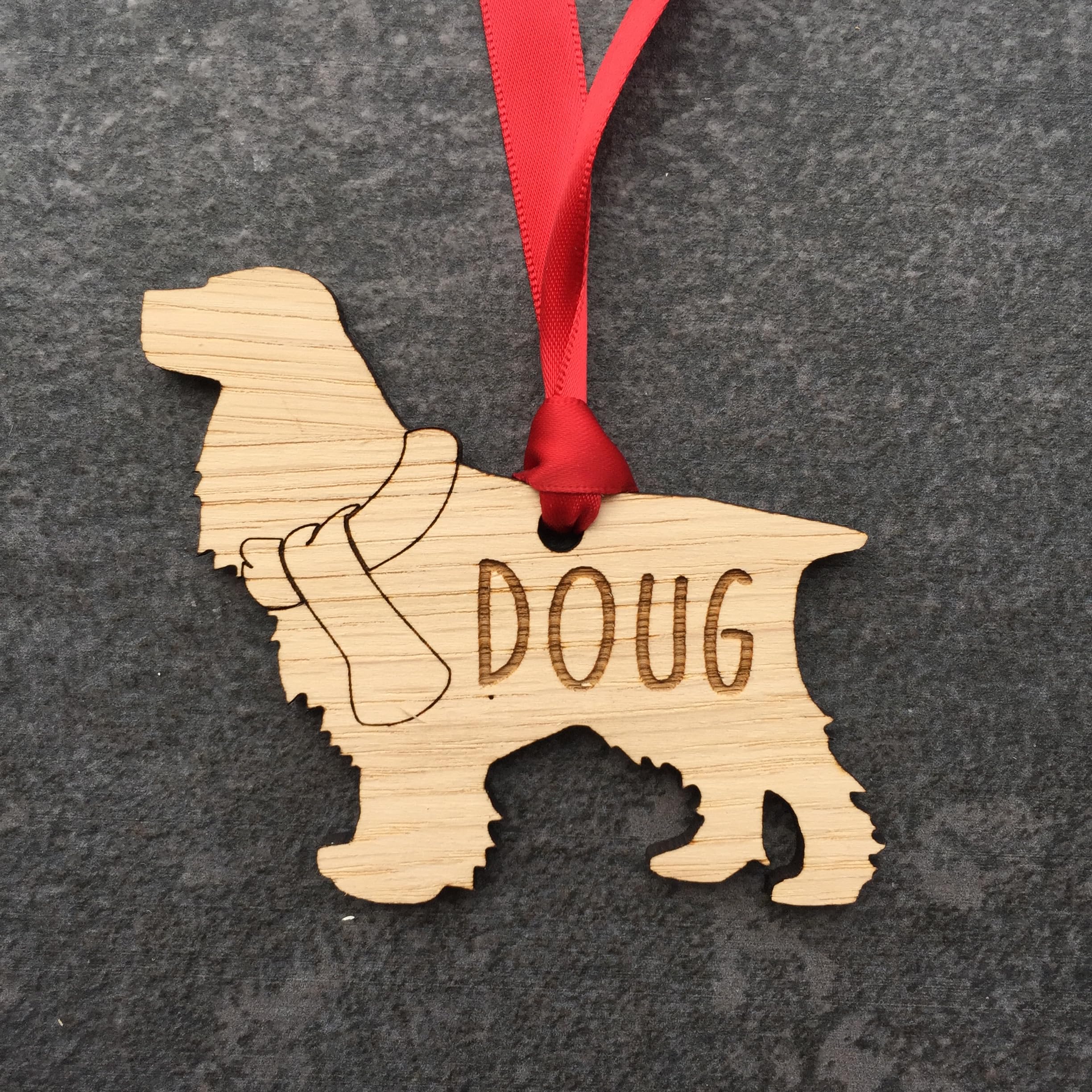 My Pretty Little Gifts Personalised Cocker Spaniel Oak Wood Dog Bauble Christmas Decoration