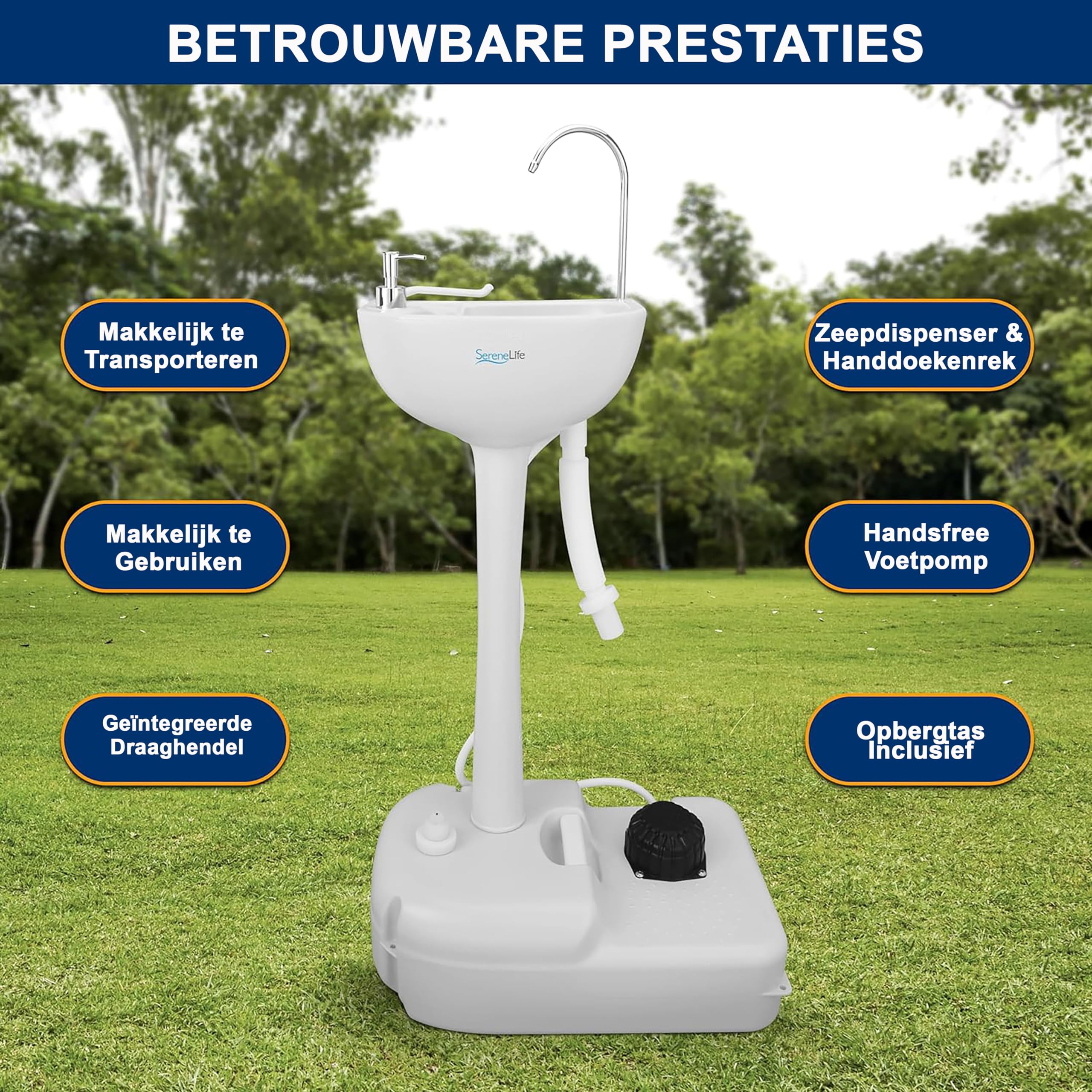 SereneLife Draagbare campinggootsteen met handdoekhouder en zeepdispenser, wasstation met wielen, mobiele wastafel voor evenementen in de open lucht, bijeenkomsten en camping