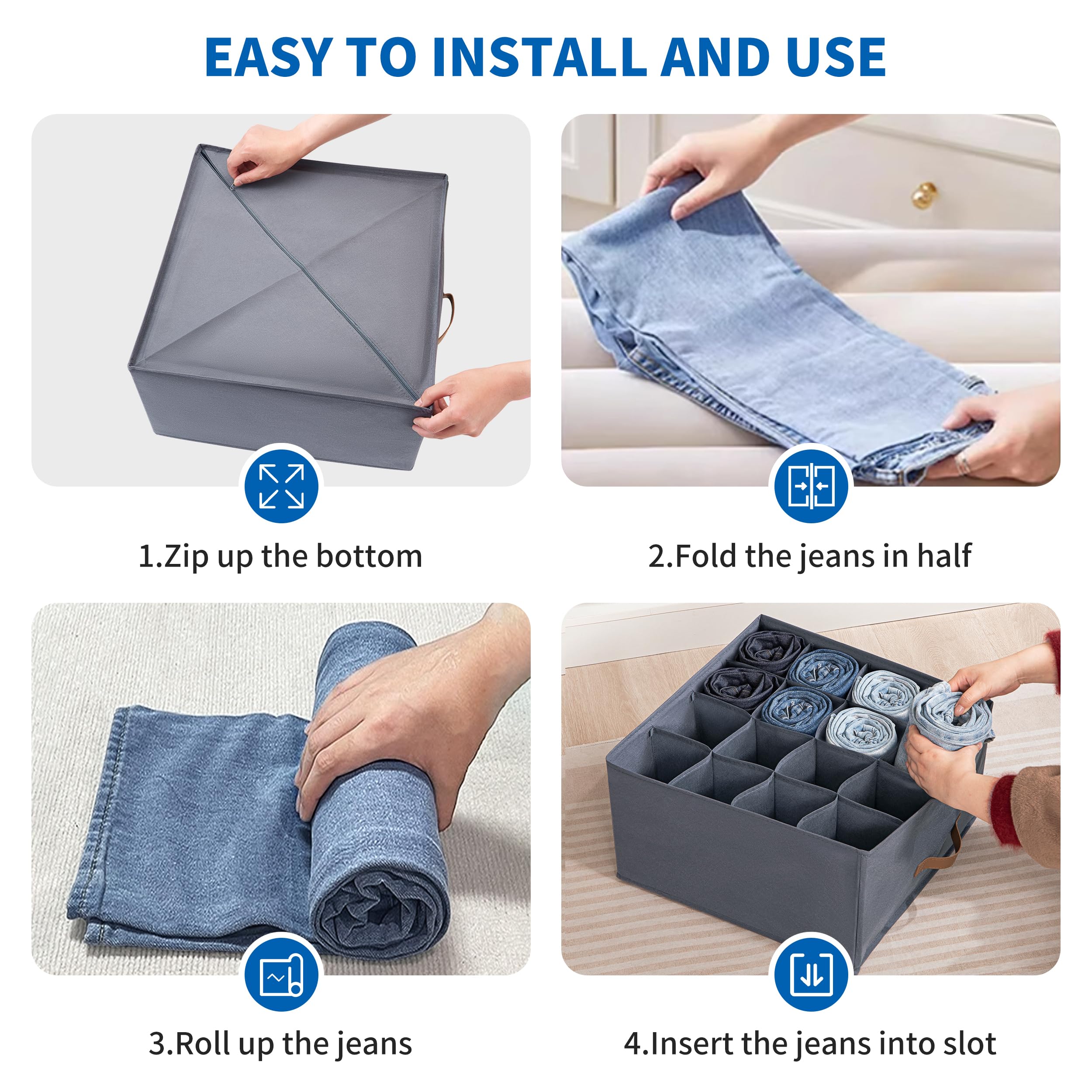 Organizer Armadio 4 Pezzi | Contenitori Pieghevoli Salvaspazio | Per Jeans, Maglioni E T-shirt | Bianco - Foto 8