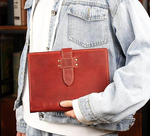 Miniatura 2 de Robrasim Funda de cuero hecha a mano para cuaderno de bocetos de 5.5 x 8.5 pulgadas, cuaderno de dibujo y estuche para lápices, cartera de cuadernos