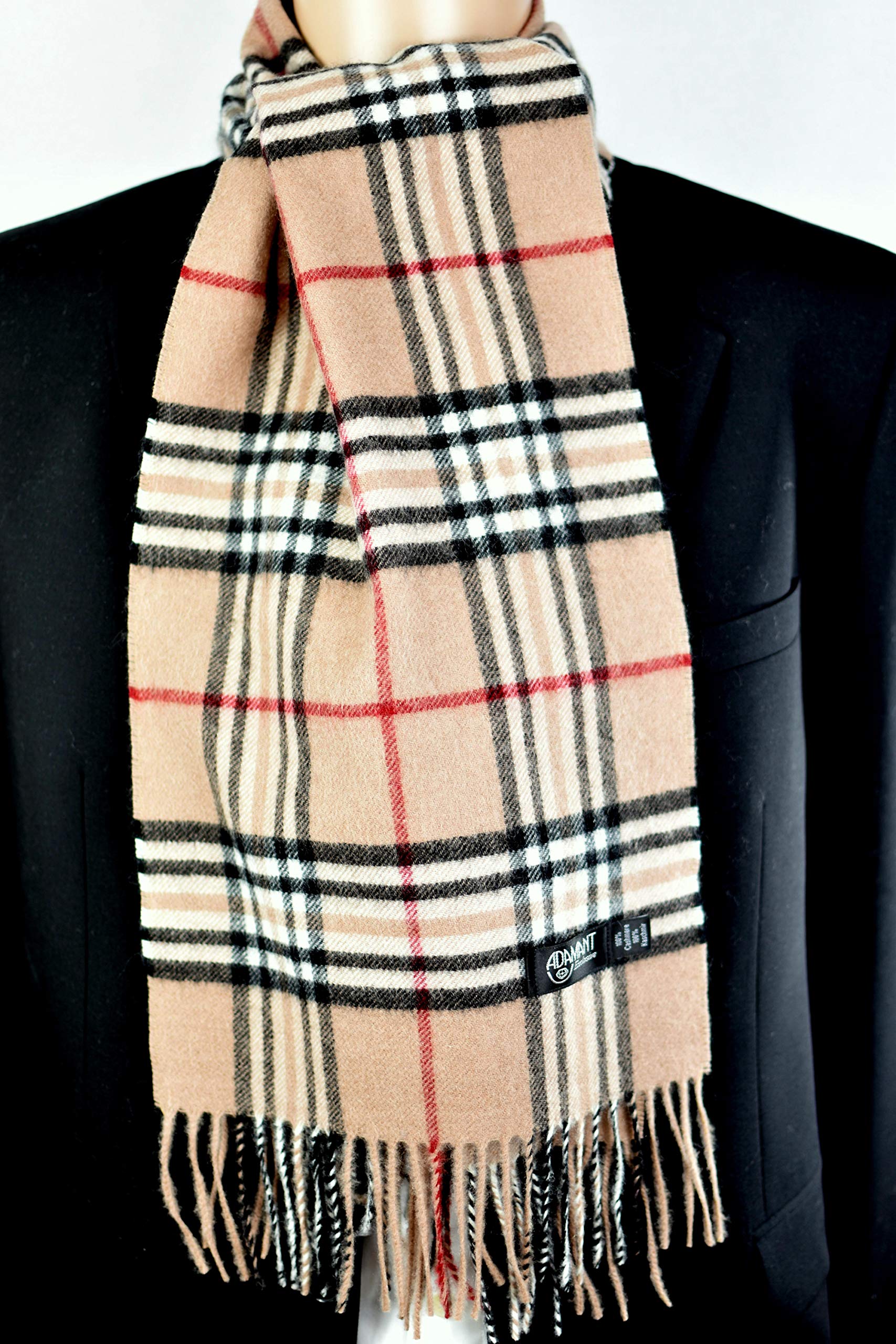 Adamant, sciarpa da uomo in 100% puro cashmere, super morbida, 180 cm di lunghezza, tinta unita e a quadretti, tinta unita