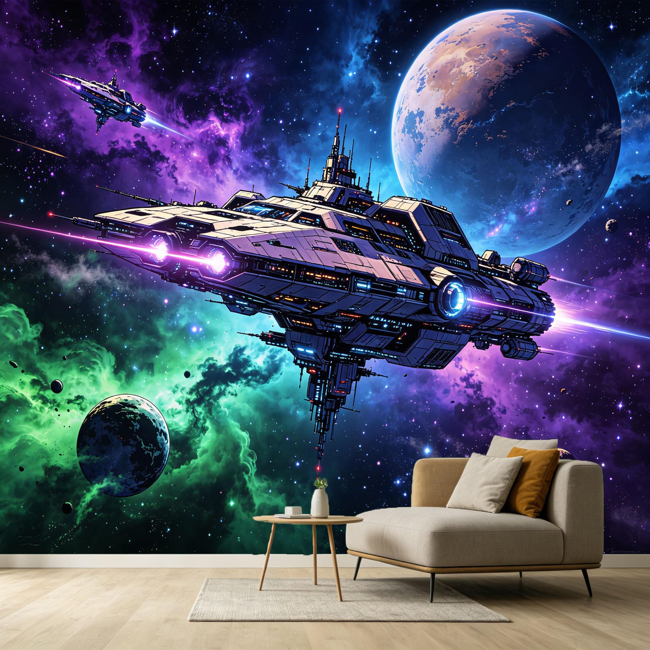 Custom Size Wall Murals Modern Cosmic Space Exploration 3D Spaceship Planet Nebula SelfAdhesive Wall Fabric Removable Large Wallpaper for Photo Living Room
