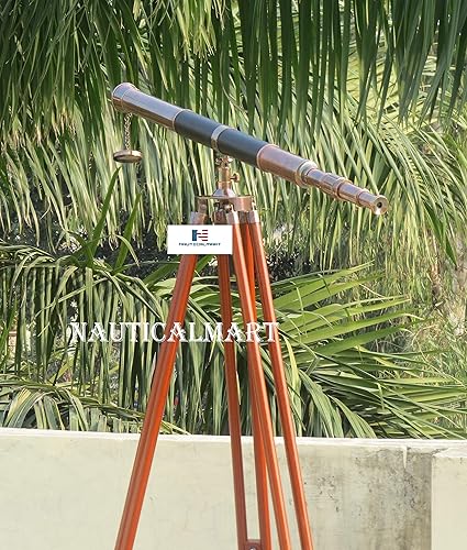 Nauticalmart Almirantes náuticos cobre antiguo con telescopio de cuero 60"