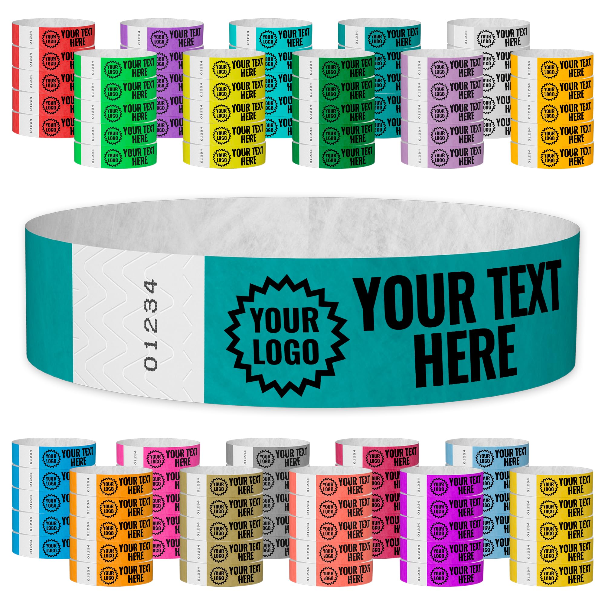 WristCo Caribbean Blue Custom Imprint Wristbands - 10,000 Tyvek -Select Qty