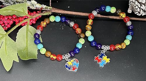 Miniatura 7 de Pulsera de concientización sobre el autismo de 7 chakras, joyería de concienciación sobre el autismo, pieza de rompecabezas, colgante de corazón,