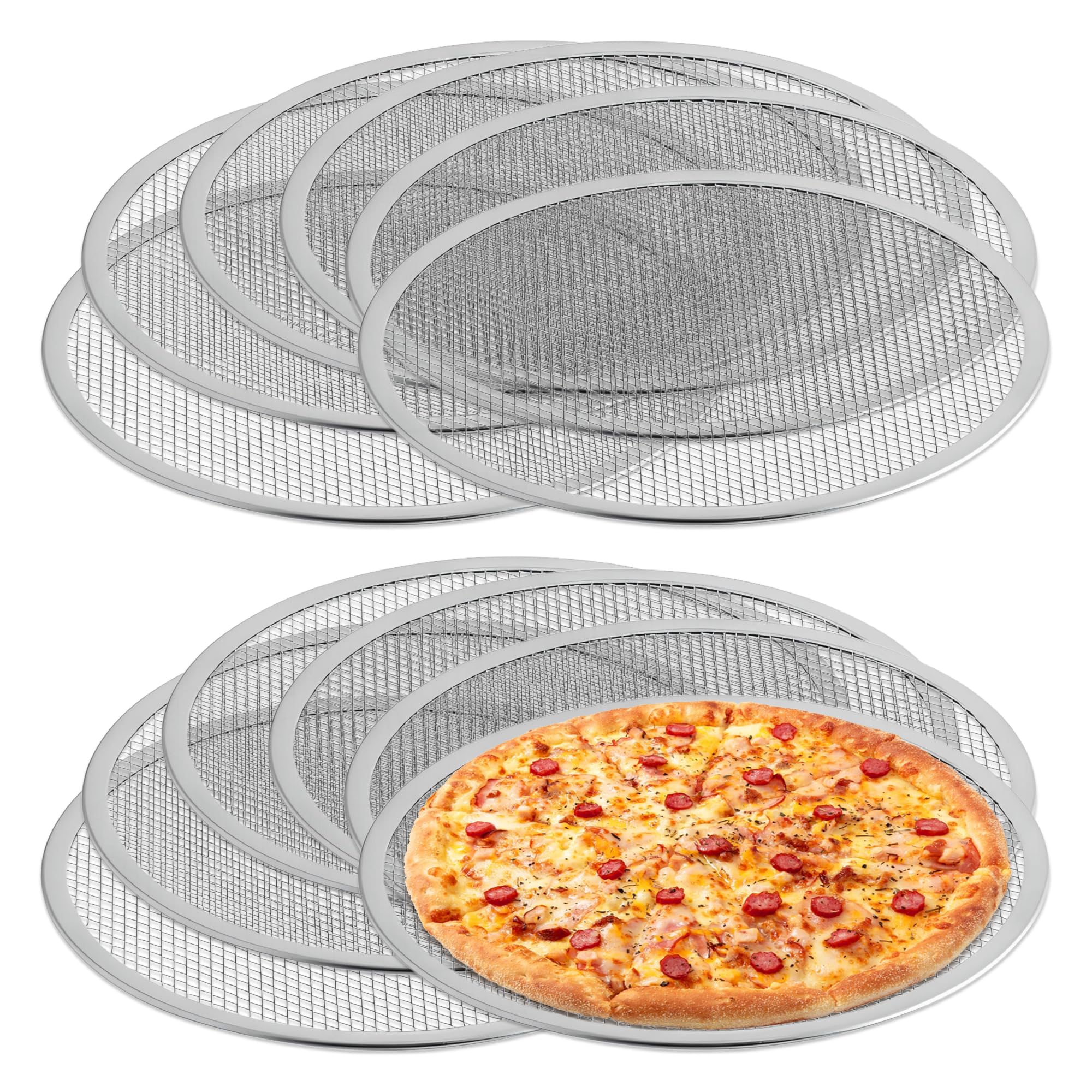OCS Parts 12-Pack 14-Inch Aluminum Pizza Screen | Commercial Grade Pizza Tray Screen for Home Cooking, Pizzerias and Restaurants