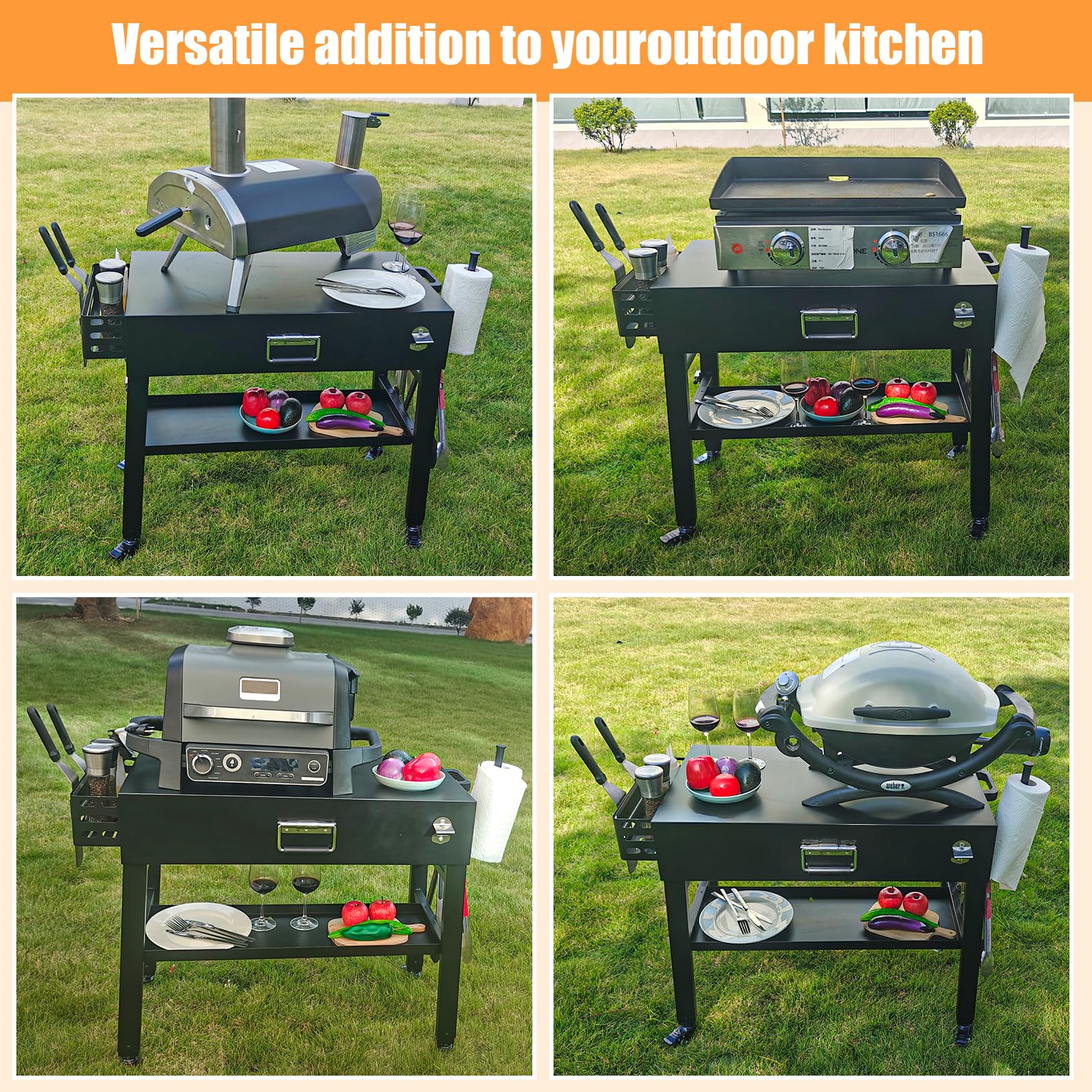 Denmay Carro de mesa de barbacoa para barbacoa Ninja Woodfire al aire libre (serie OG700), soporte plegable para barbacoa de exterior para Ninja Woodfire, Weber Q1000, carro plegable para exteriores