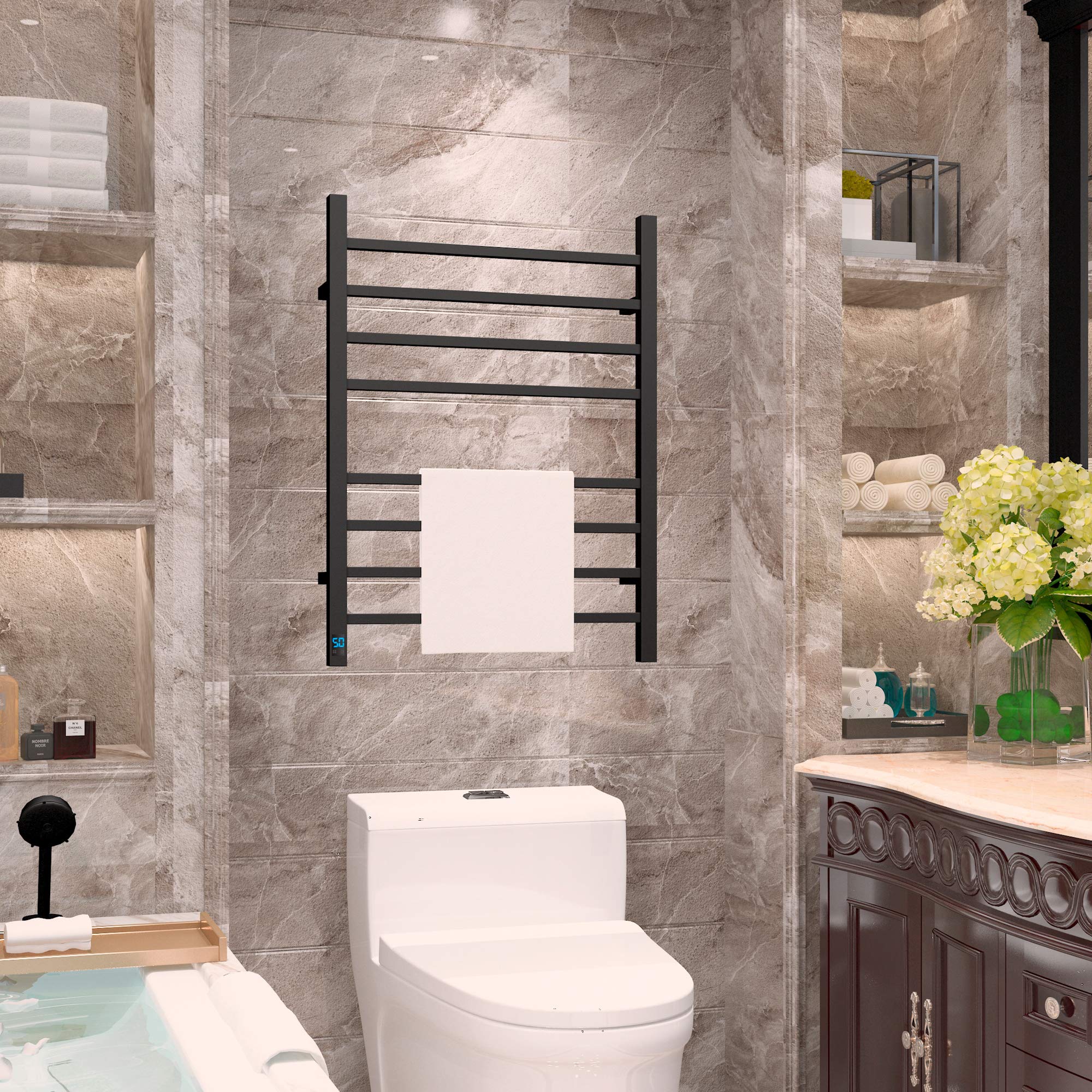 HEATGENE Towel Warmer with Timer and Temperature Control, Electric Towel Warmer with 8 Square