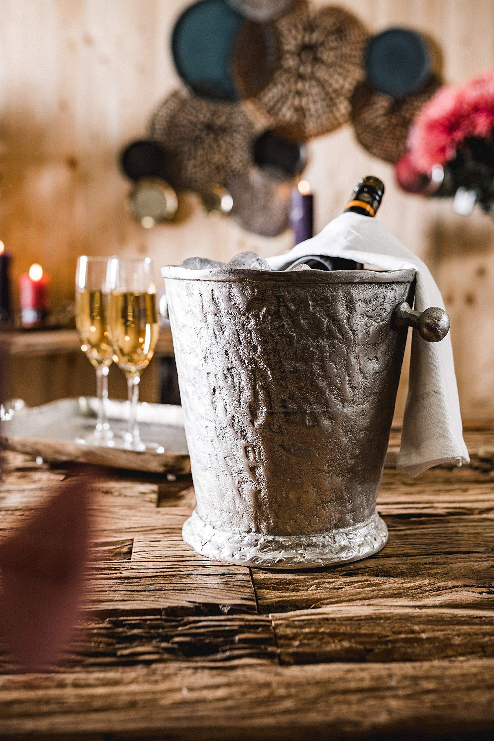 Champagnerkühler, Weinkühler, Flaschenkühler, Getränkekühler, Sektkühler, Metall Aluminium, Silber, Party - Kühler für Sekt, Wein und Champagner - 29 cm