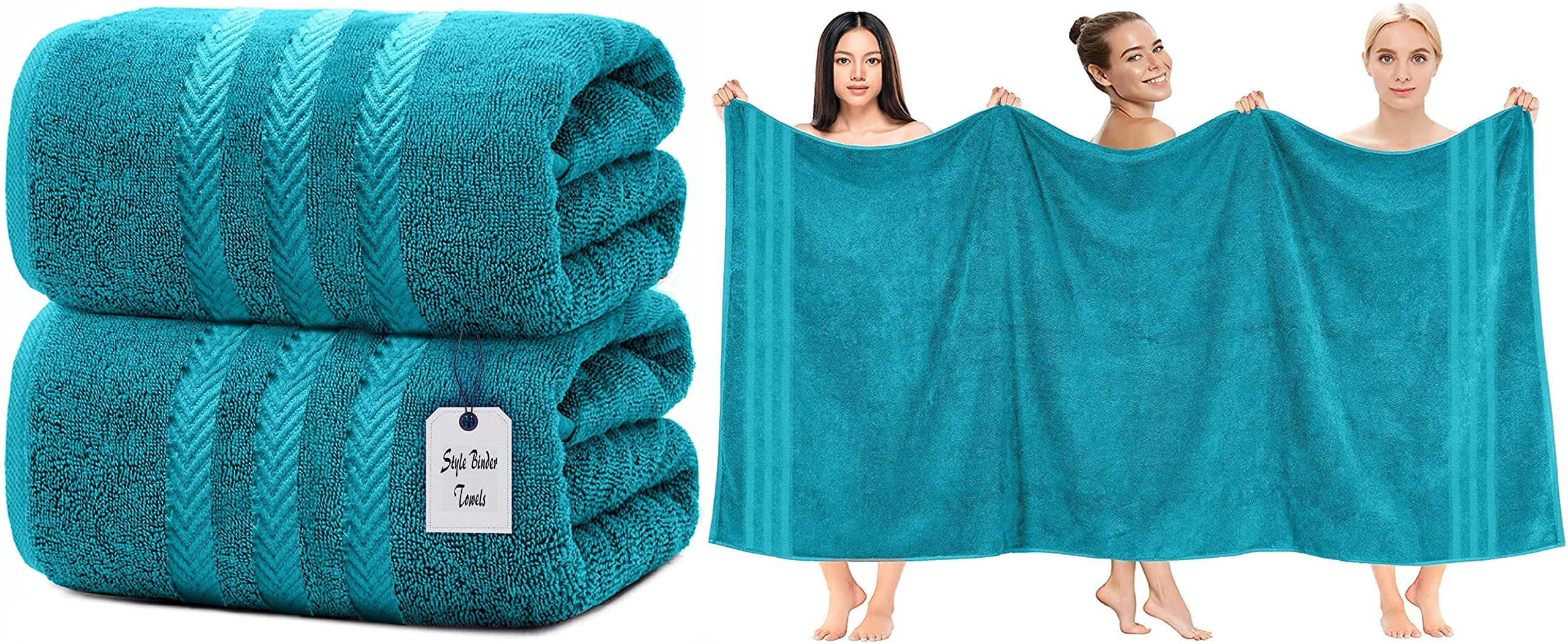 2 X Super Jumbo Bath Sheets (100 x 200 cm) Premium 100% Egyptian Cotton Extra Large Bath Sheet Towel Set Highly Absorbent & Quick Dry Hotel Quality Towels (Turquoise)