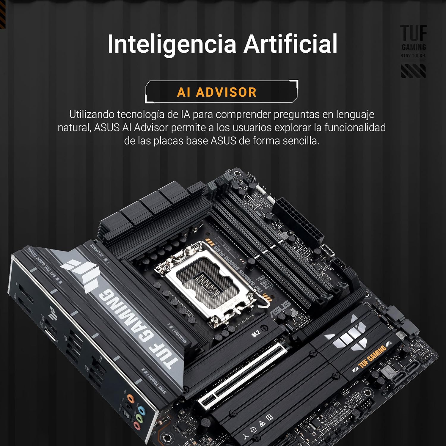 ASUS TUF Gaming B860M-PLUS, Placa Base Intel mATX, 12+1+2+1 etapas de alimentación DrMOS 80A, DDR5, PCIe 5.0, 3 Ranuras M.2, Realtek 2.5Gb Ethernet, DisplayPort, HDMI, USB 20Gbps Tipo-C 4