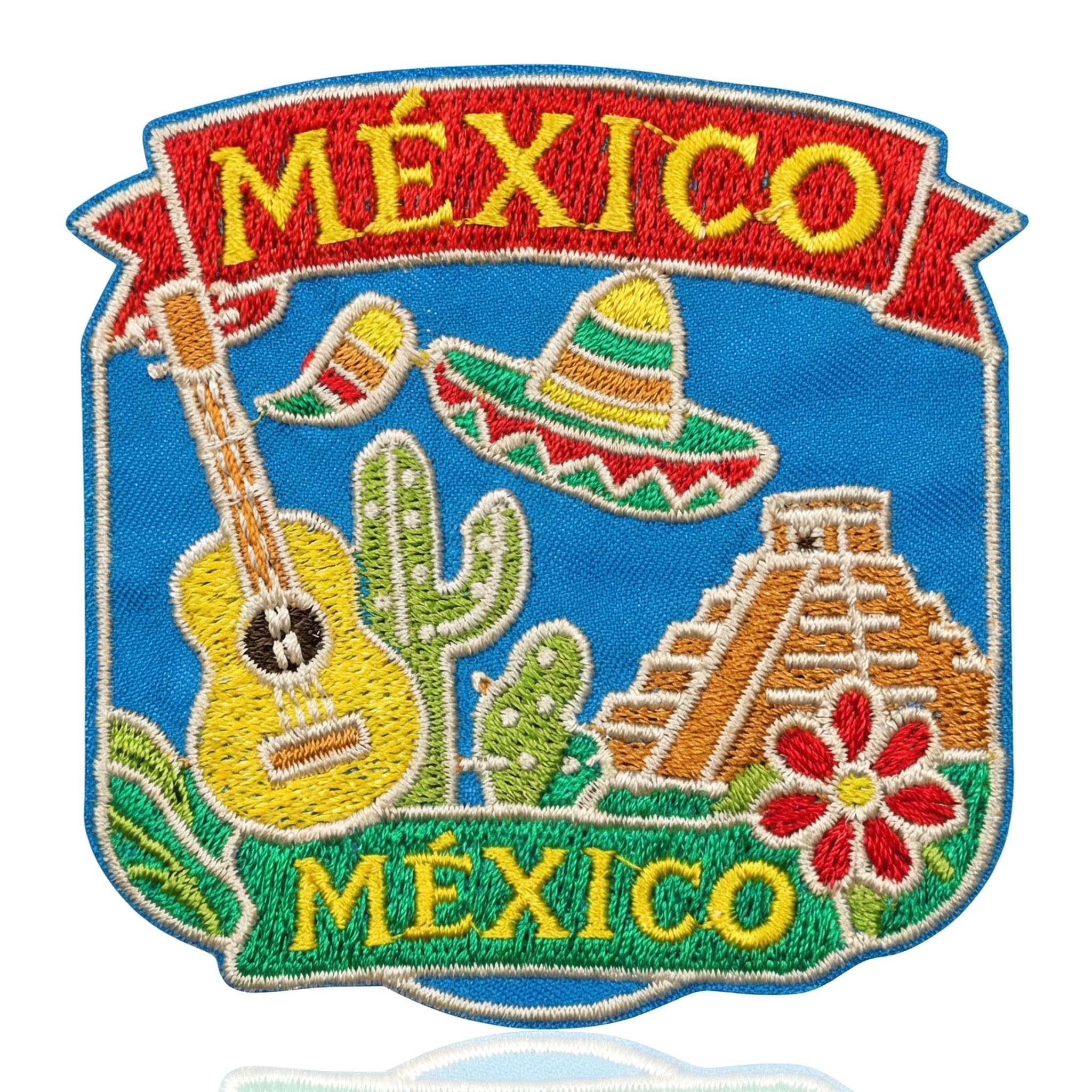 QianSiLi Mexico Cultural Embroidery Iron On Patch, Sombrero Guitar & Pyramid Applique Patches, 3" Travel Iron On Patches for Clothing, Backpacks, Hats, Jackets, Jeans, DIY Gifts for Travelers — image 1