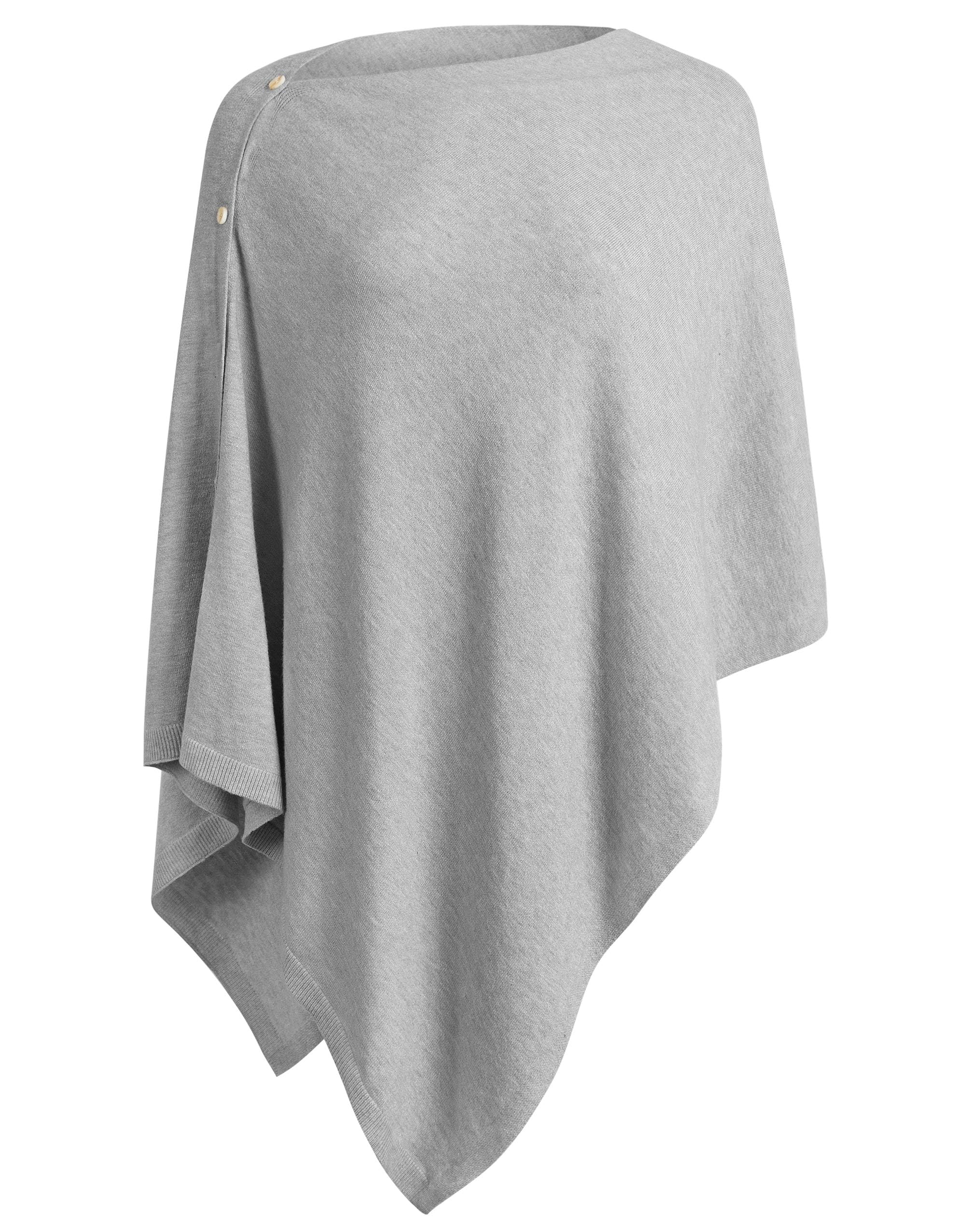 Puli Women's Button-Gray Button Knitted Shawl Poncho Blanket Cape Cardigan Wrap Scarf One Size (Gray)