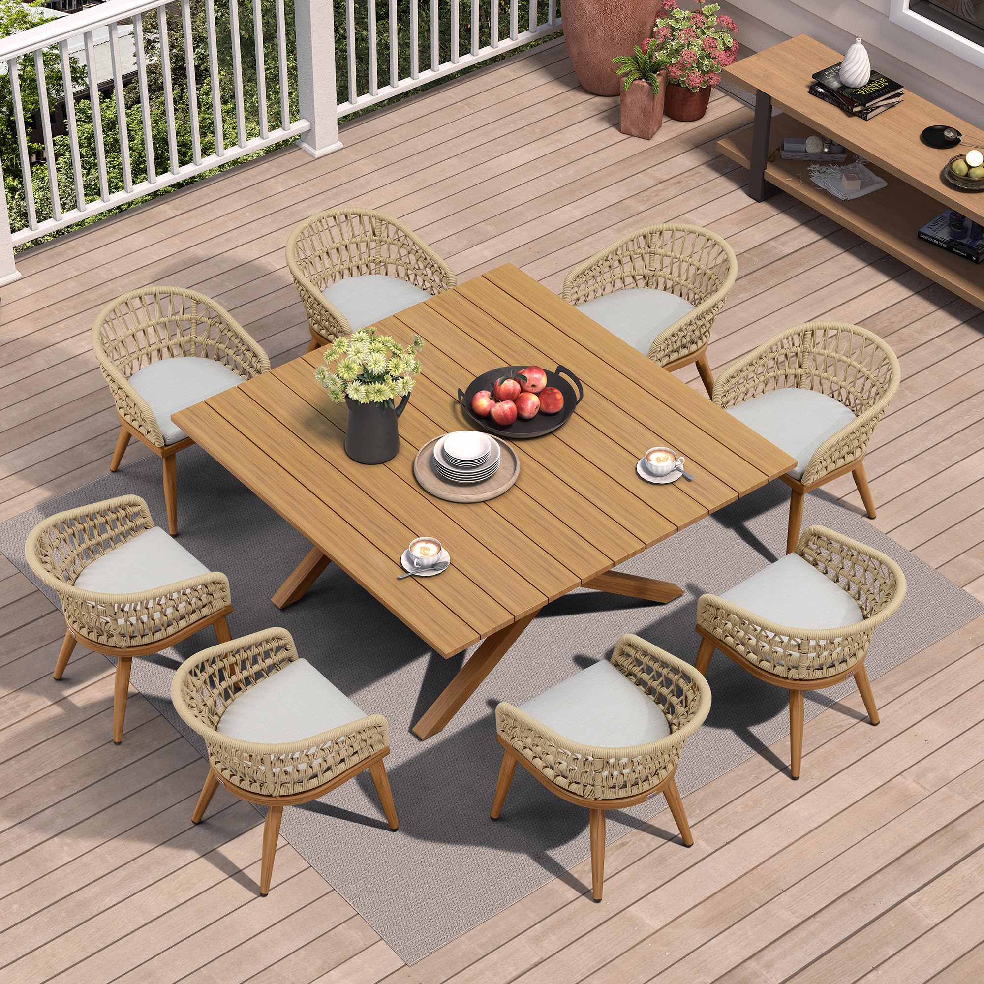 PURPLE LEAF Patio Dining Set 9 Pieces Square