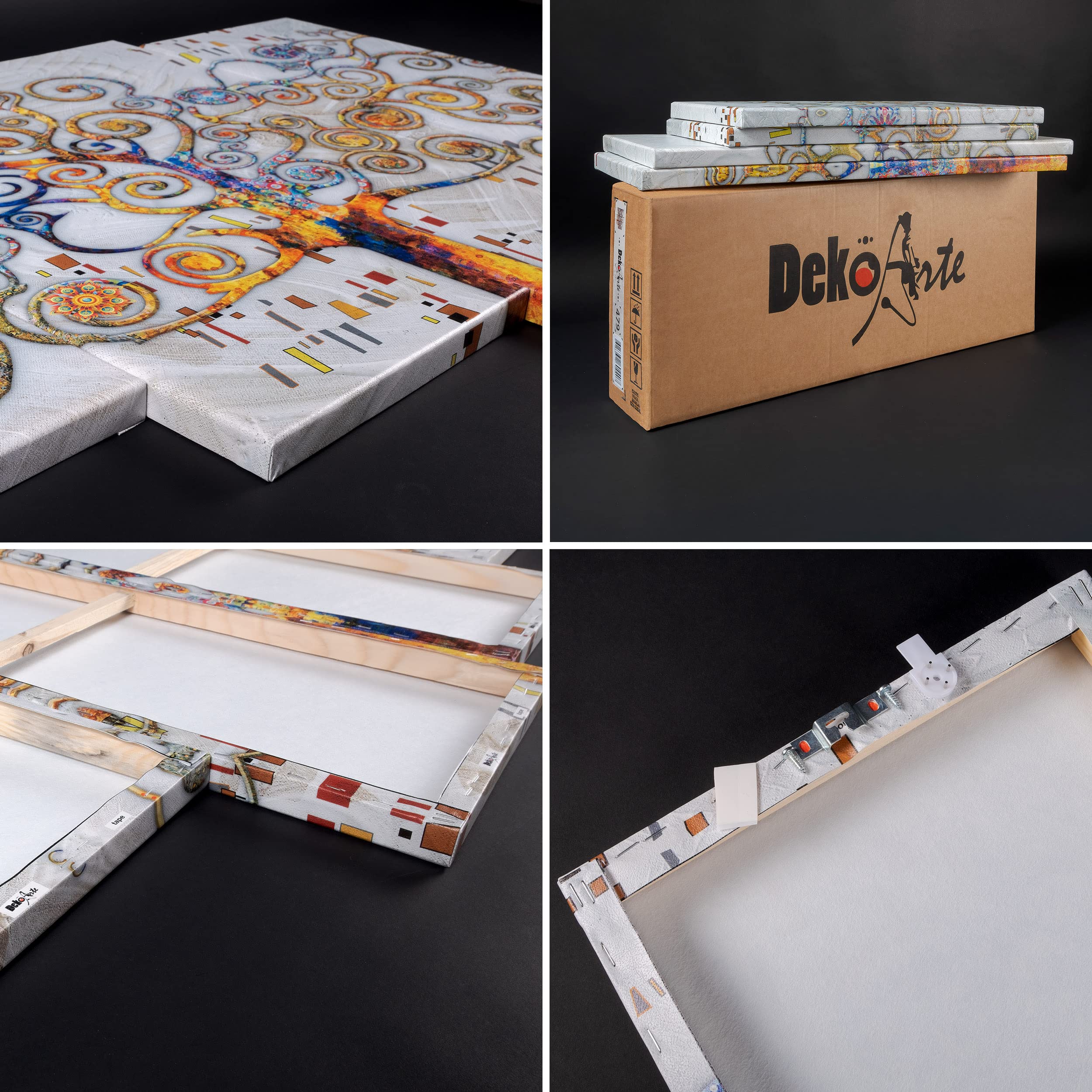 DekoArte - Cuadros Modernos Impresión Imagen Artística | 5 Piezas 150x80cm | Lienzo Decorativo Para Salón o Dormitorio | Estilo Abstractos Árbol de la Vida de Gustav Klimt Plata