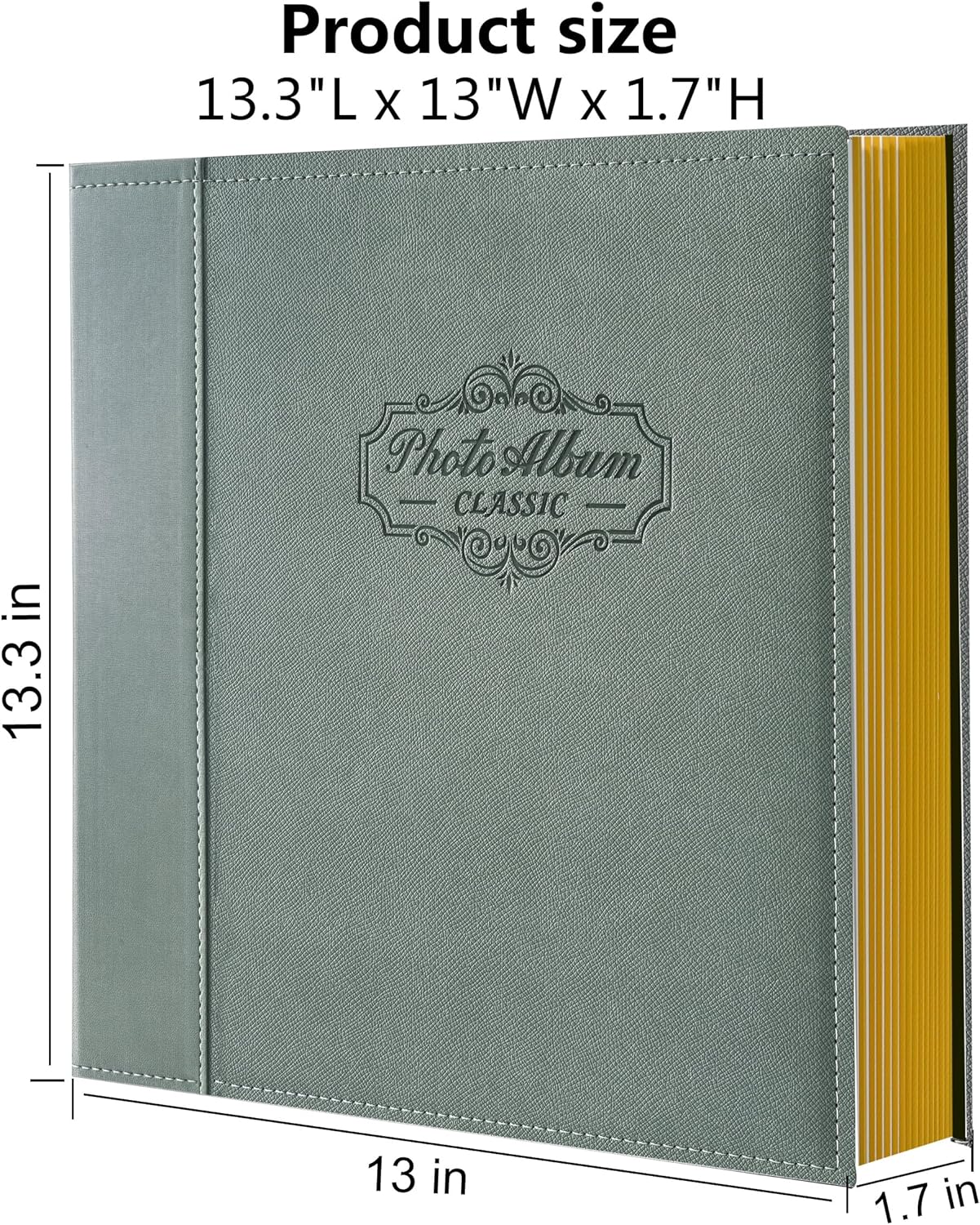 Photo Album Holds 3X5, 4X6, 5X7, 6X8, 8X10 Photos, Leather Cover, Magnetic Self-Stick Page, Hand Made DIY Albums (Gray, Large)