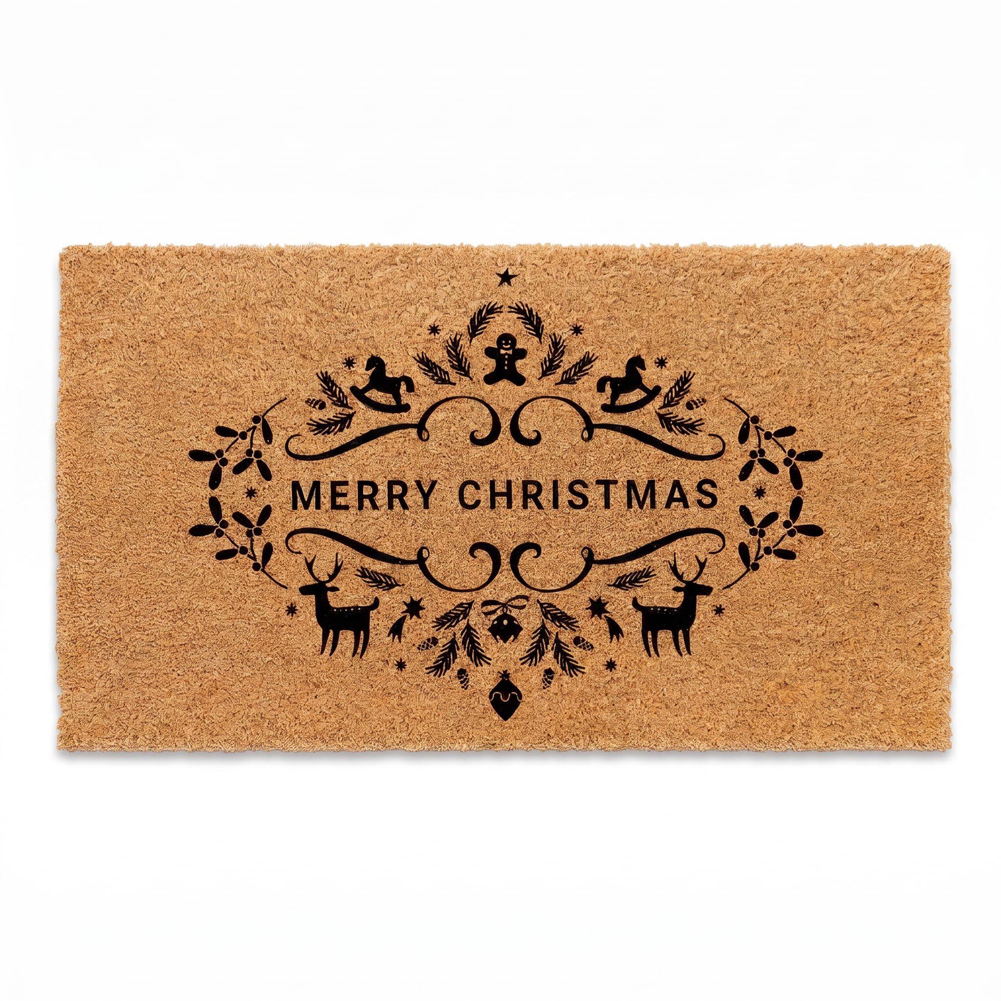 THEODORE MAGNUS COIR-1730-15-301 - Felpudo de fibra de coco natural con respaldo antideslizante - 17 x 30 - Felpudo de Navidad - Feliz Navidad - COIR-1730-15-301