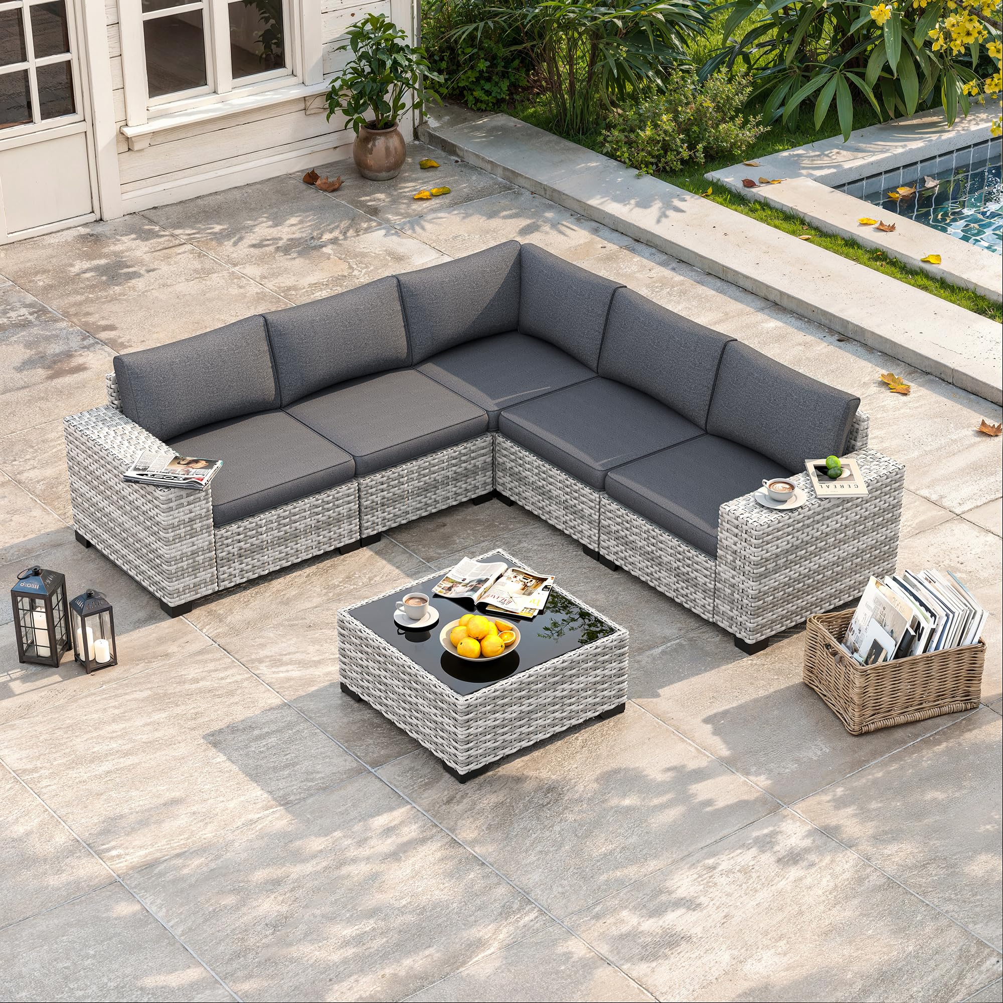 Outdoor Rattan Sectional Sofa with Cushions