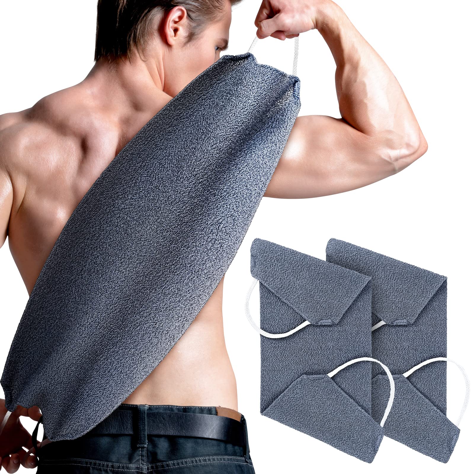 MIG4U Exfoliating Back Scrubber for Shower for Men & Women, 2 PCS Bath Body Scrub Strap with Handles, Long Strecthy Towel Wash Exfoliator Deep Clean Dead Skin