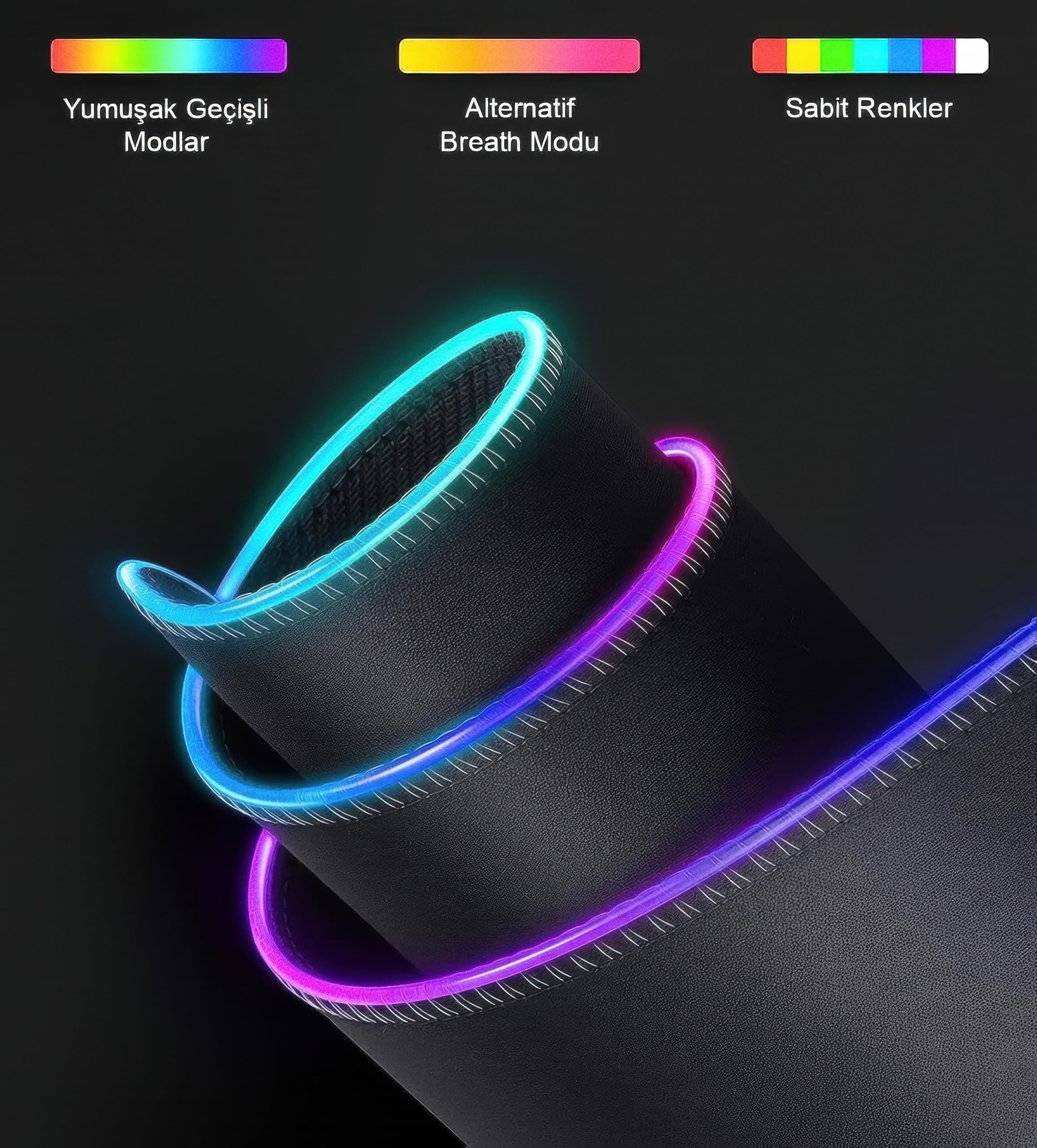 RGB LED Gaming Mouse Pad 80x30 XXL - 13 Renk Mod, Gaming Mousepad Işıklı, Oyuncu Büyük Keyboard Mouse Pad Kaymaz USB Plug&Play