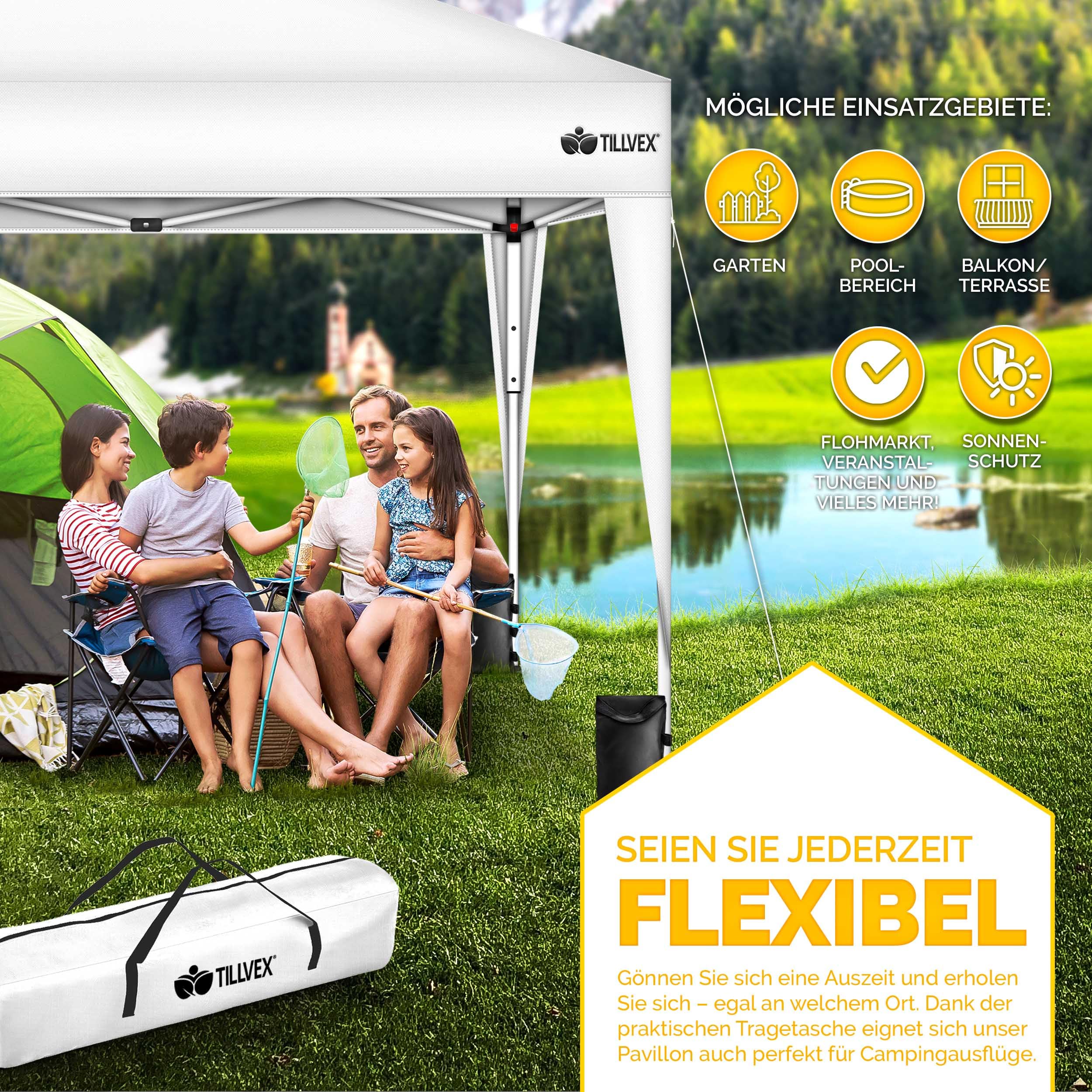 Tillvex Gazebo 3x3m Impermeabile Pieghevole Pop-Up Regolabile in Altezza con Protezione UV 50+ Tenda da Giardino Bianco