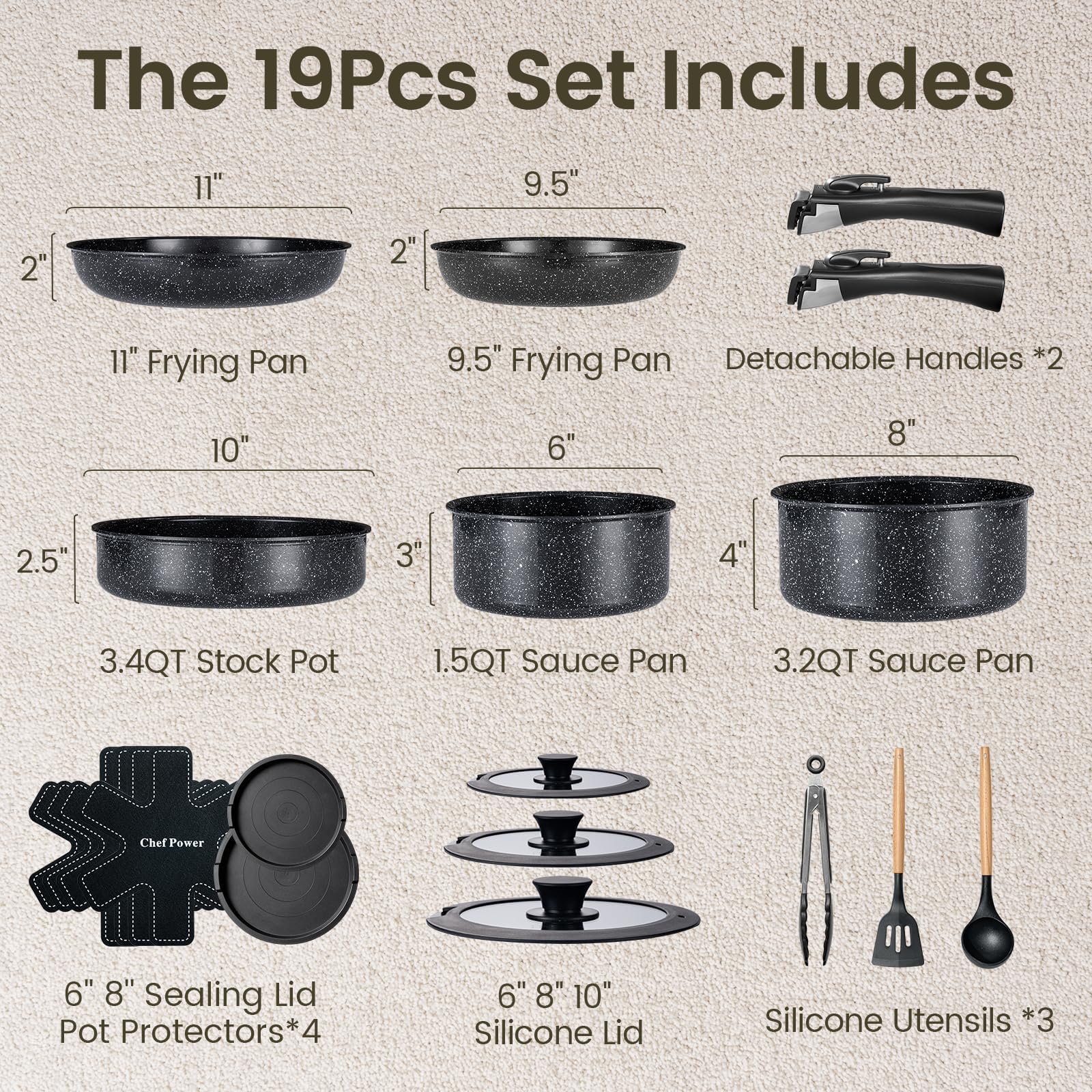 Chef Power Set Pentole E Padelle Antiaderenti - 5 Pezzi - Anodizzate Dure - Adatte A Induzione E Forno