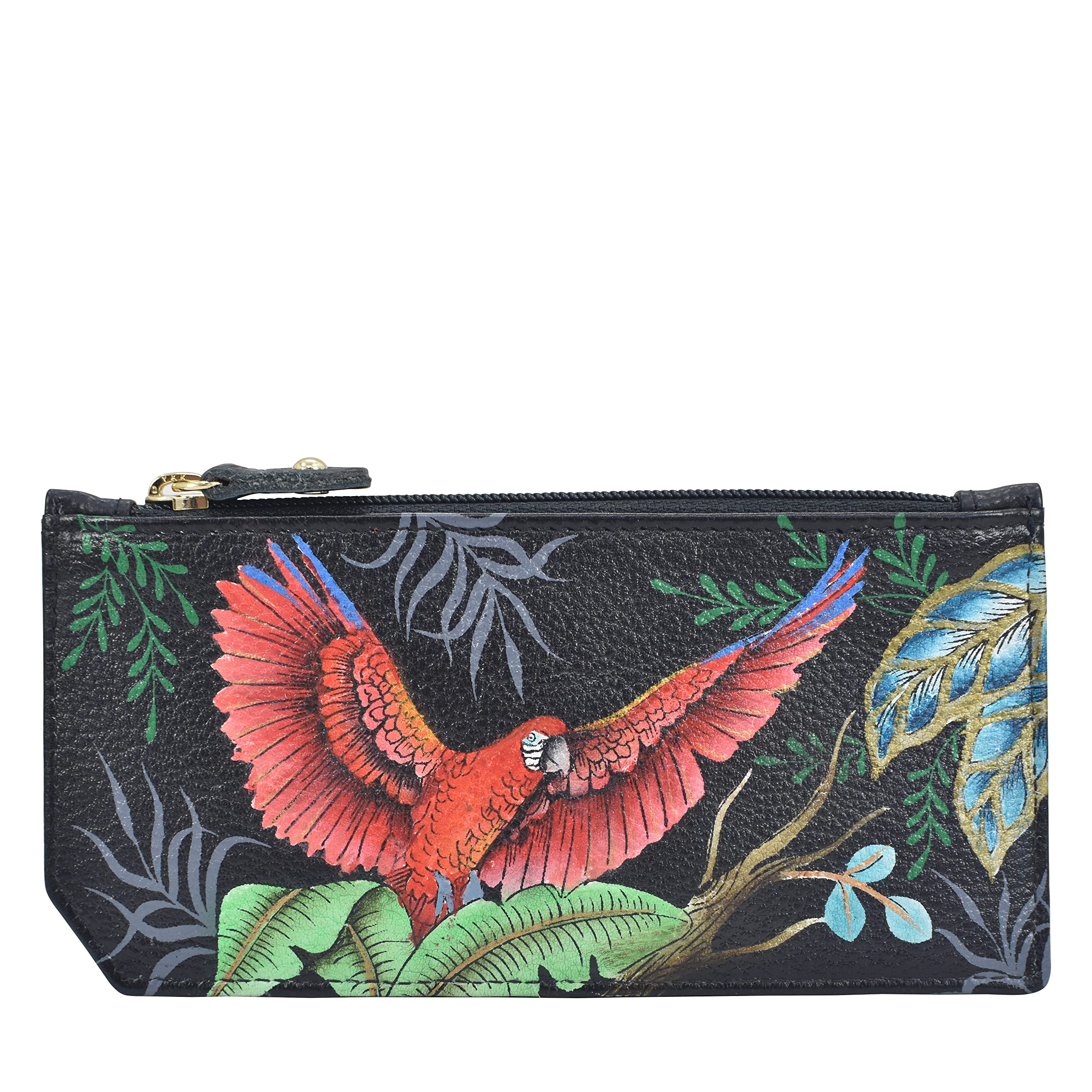 Anuschka Women's Hand-Painted Genuine Leather RFID Blocking Card Case with Coin Pouch - Rainforest Beauties