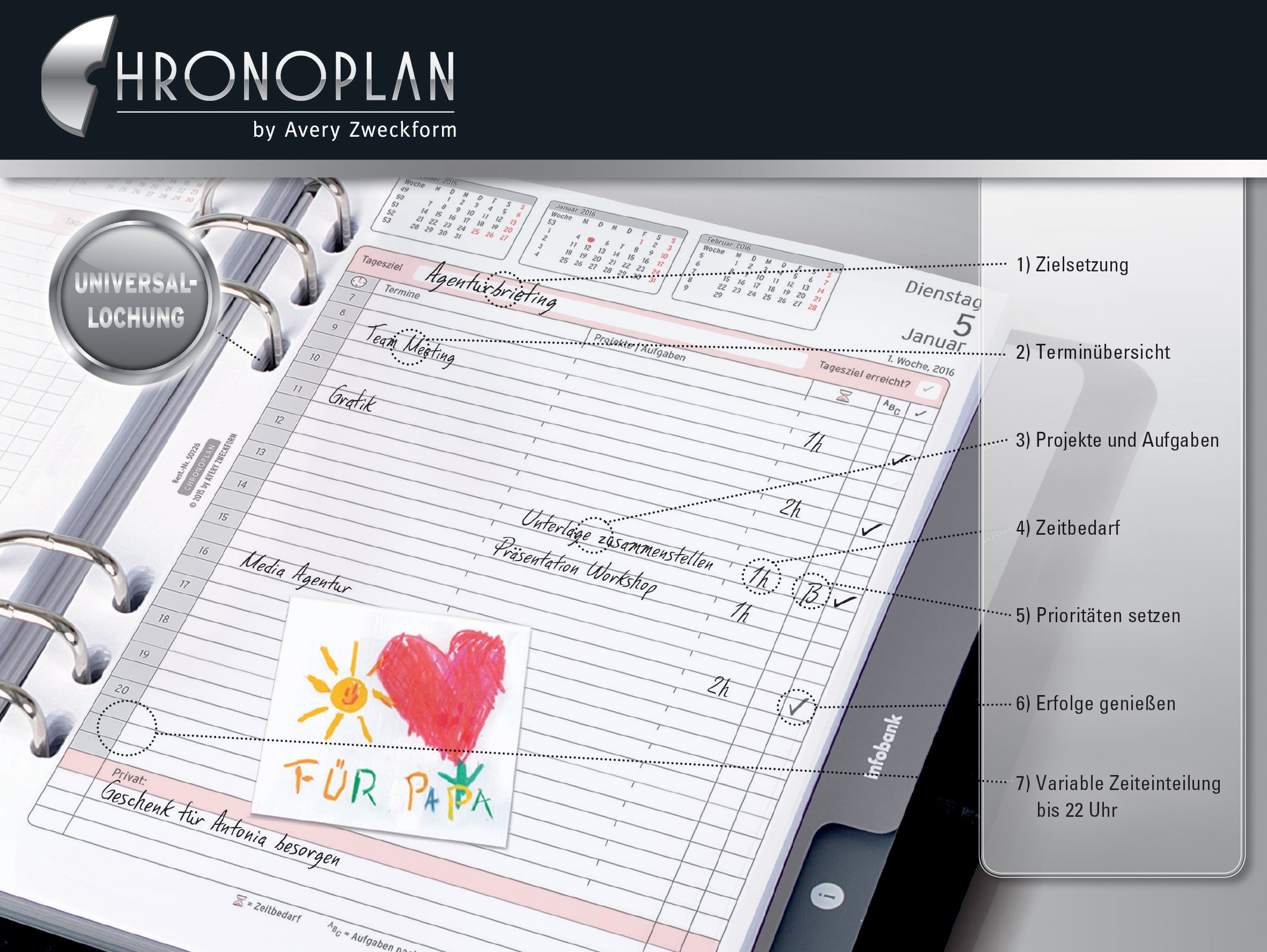 Chrono Plan 50297 Calendario 2017 (anno di set, 1 settimana/2 pagine) Bianco A5 (con piano giornaliero)