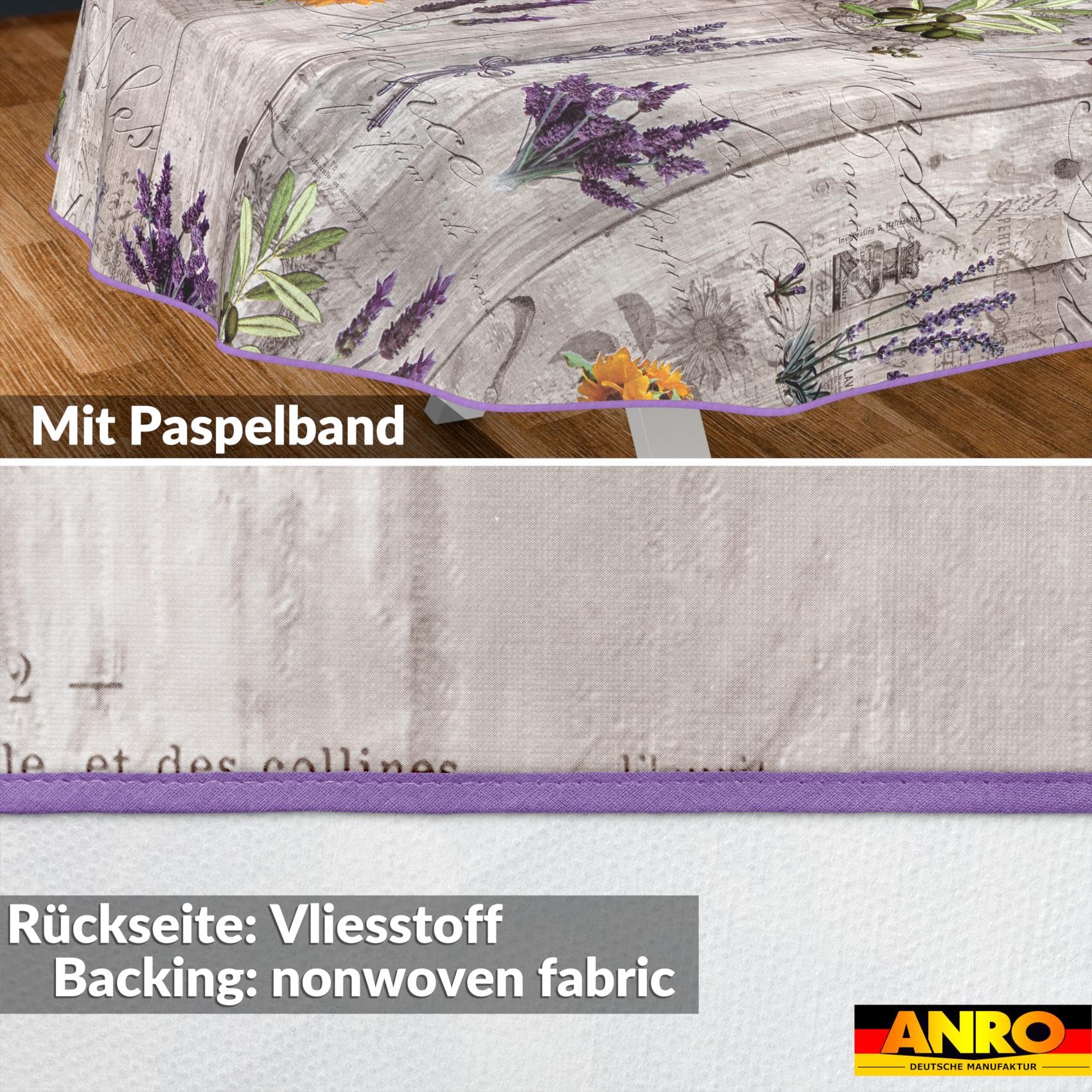 Nappe en Toile cirée - Lavable, Facile d'entretien et imperméable - Effet Lotus - Provence - Ovale - 160 x 140 cm - avec Ourlet (bordée)