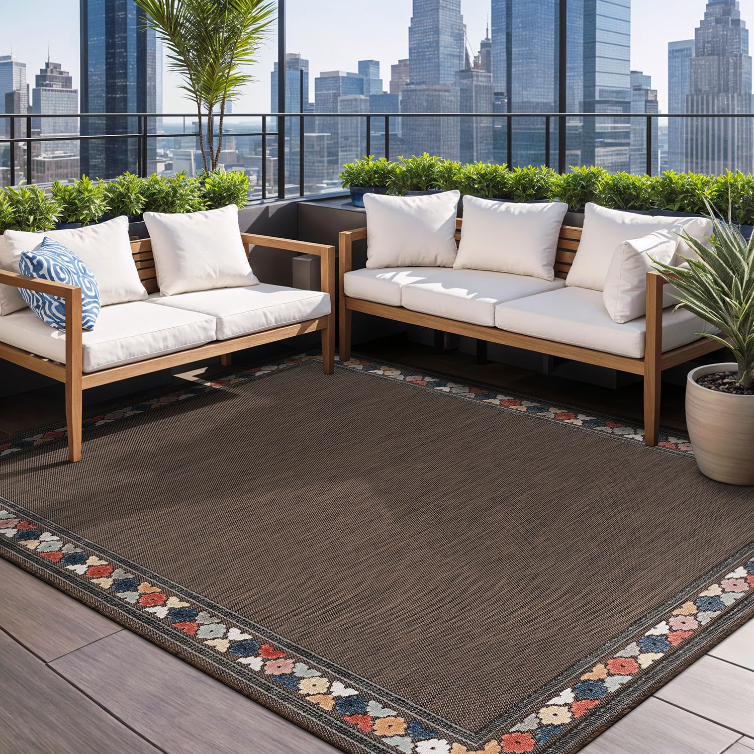 Beverly Rug Outdoor Rug 4x6 Modern Bordered Area Rugs for Indoor and Outdoor Patio Easy to Clean Non Shedding Living Room Porch Garden Washable