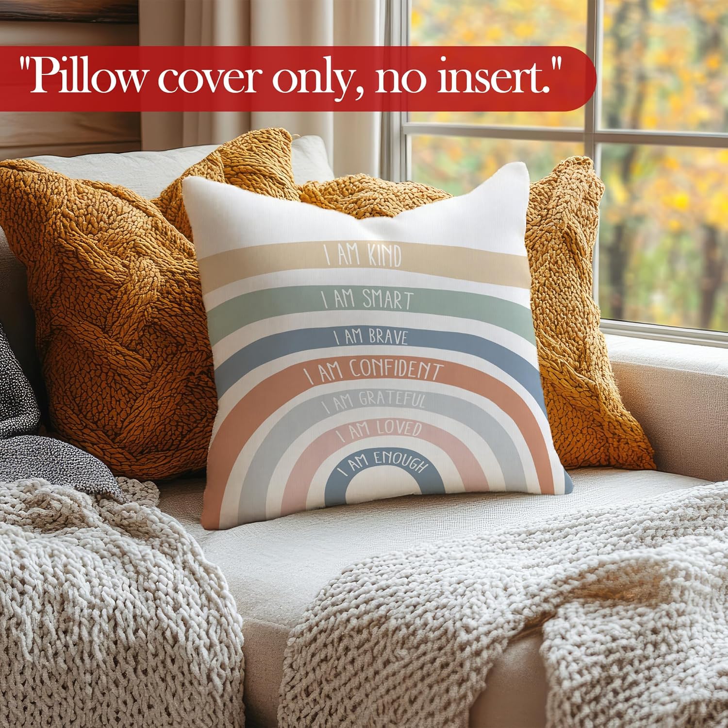 Boho Inspirational Throw Pillow Covers, Boho Classroom Decor, Sign Language Alphabet Rainbow Decorative Pillowcases Cushion Cases for Kids Nursery Room Decor, 18x18 Pillow Covers Set of 2 - Image 4