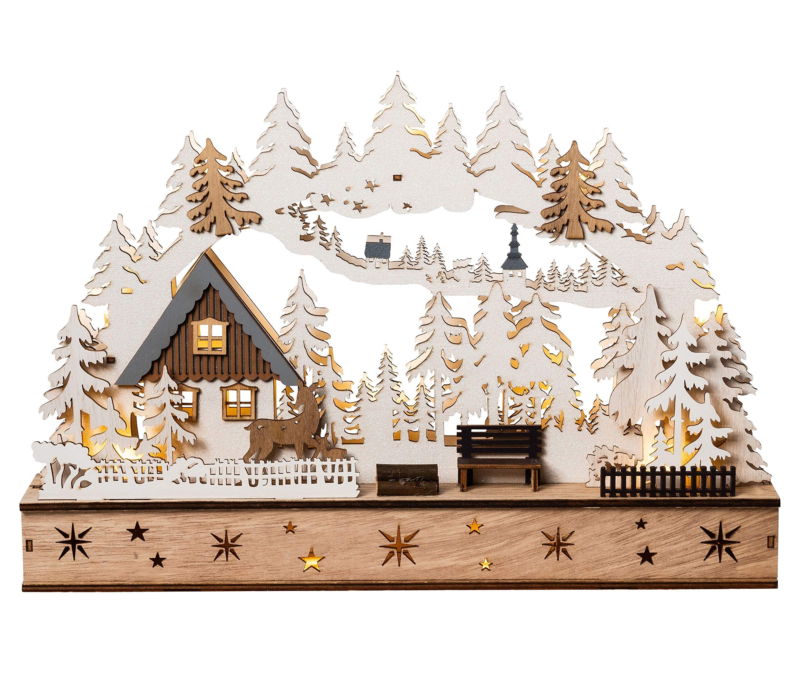 Wichtelstube-Kollektion LED Schwibbogen, Lichterbogen Weihnachten mit Timer, Echtholz, Schwippbogen Winterhaus