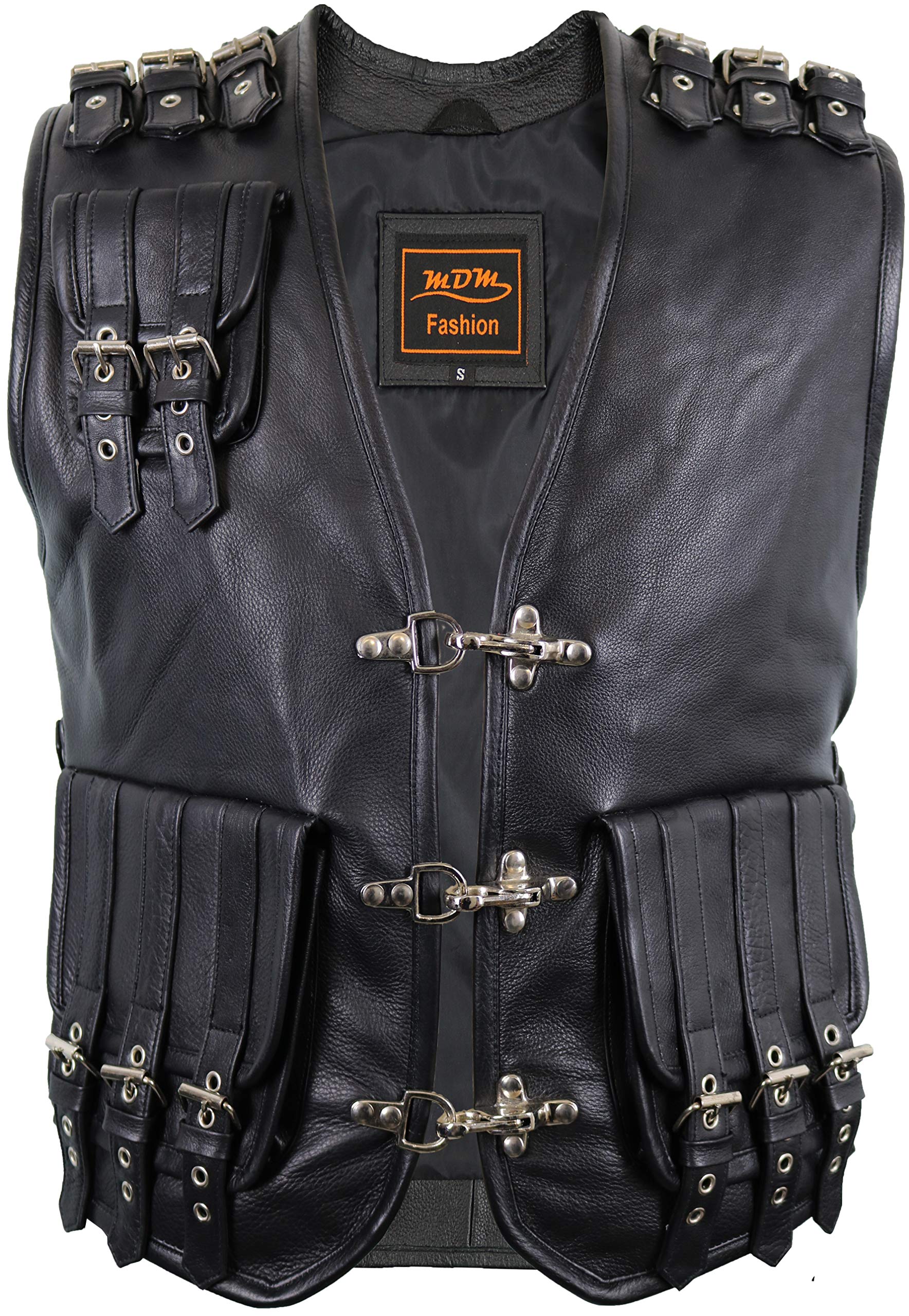 Gilet in pelle da uomo biker con fibbie in pelle doppia MDM9188 - MDM LEDER