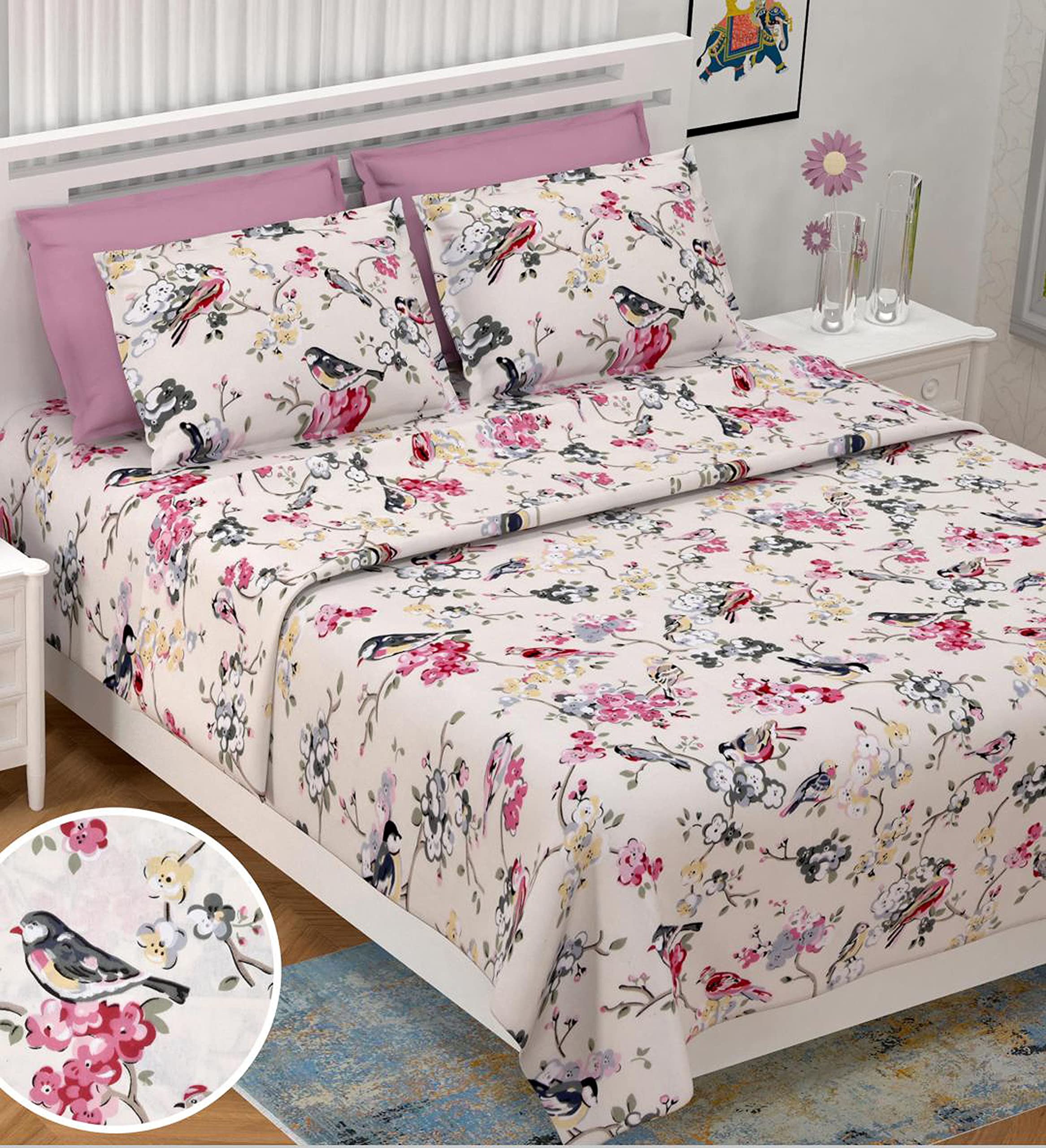 IM FAB Cotton Printed Double Bed King Size Bedsheet with 2 Pillow Covers (Pink, 100 x 108 inches) (B096BGFRX4) Amazon Price History, Amazon Price Tracker