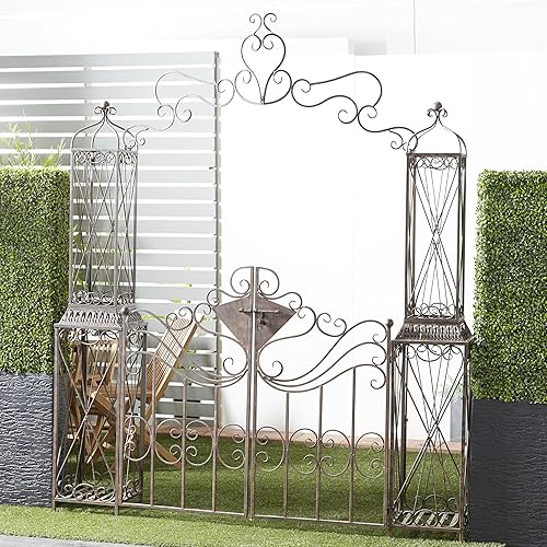 Miniatura 3 de Deco 79 Cenador de jardín con puerta arqueada de metal para interiores y exteriores, con enredaderas y cierre de pestillo, 70 x 15 x 65 pulgadas,