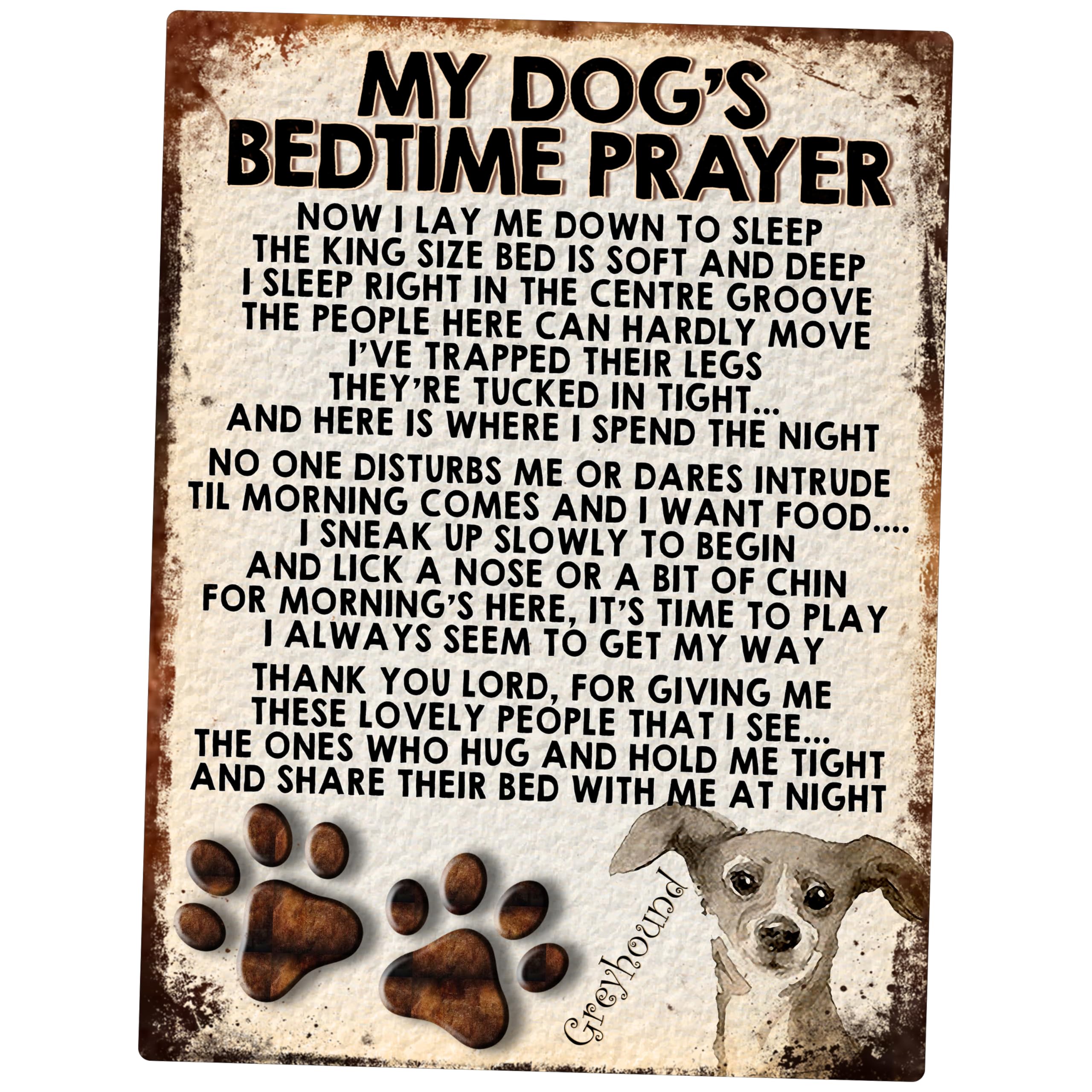 MY DOG'S BEDTIME PRAYER RETRO STYLE METAL TIN SIGN/PLAQUE (GREYHOUND)