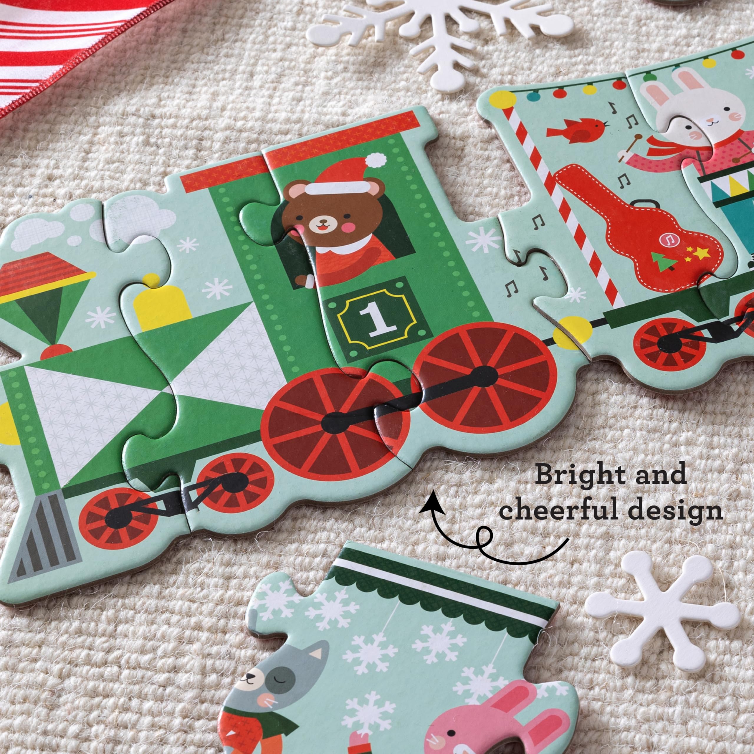 Petit Collage: Christmas Train Shaped Floor Puzzle, Giant 6ft Long 30-Piece Holiday Floor Jigsaw for Toddlers 3+ - Image 3