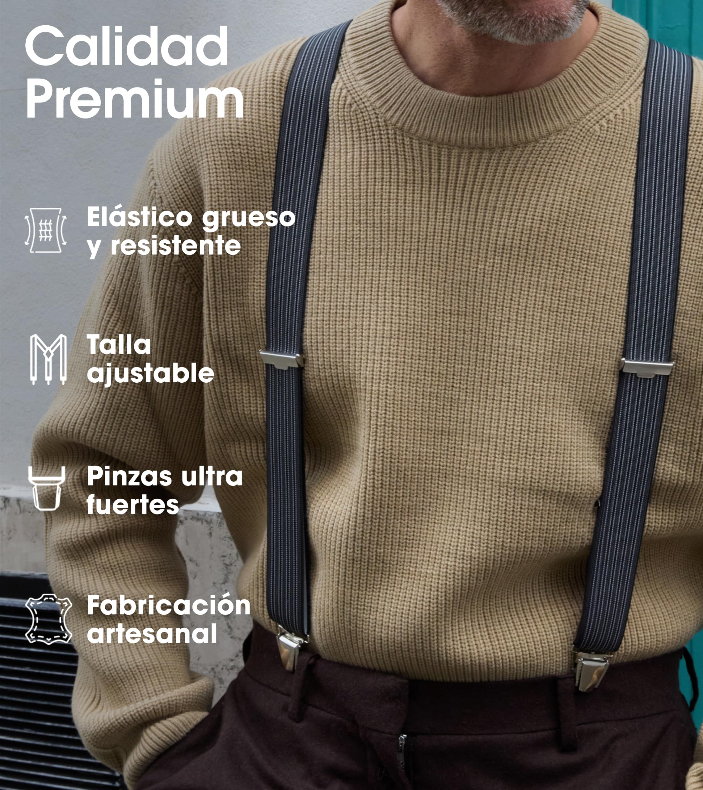 PIERROT Tirantes para Hombre - Clips Extra Fuerte - Sólidos y Artesanales para Hombres Garantía de por vida - Tirantes para Pantalones - Una Talla Para Todos