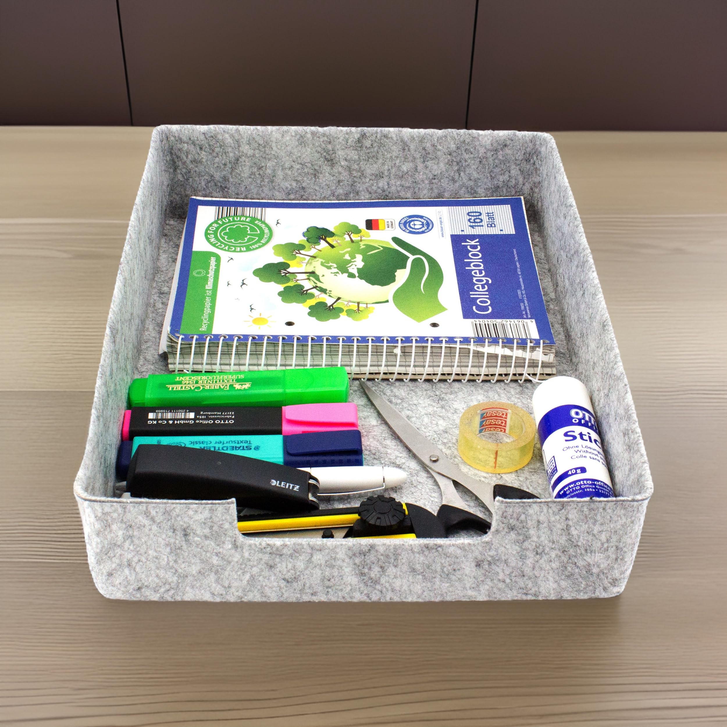 LUXflair 3er Set Filz Dokumentenablage DIN A4, Größe: 33,5x24,5x7cm, Graumeliert, stapelbares Design, abwischbare Oberfläche. Briefablage, Schreibtisch Organizer für Büro & Zuhause