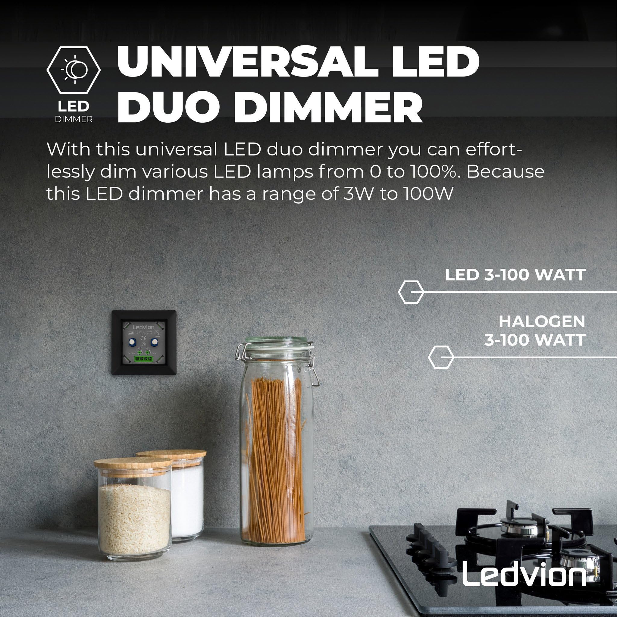 Ledvion Regulador LED Doble 2x3-100W Corte de Fase Negro
