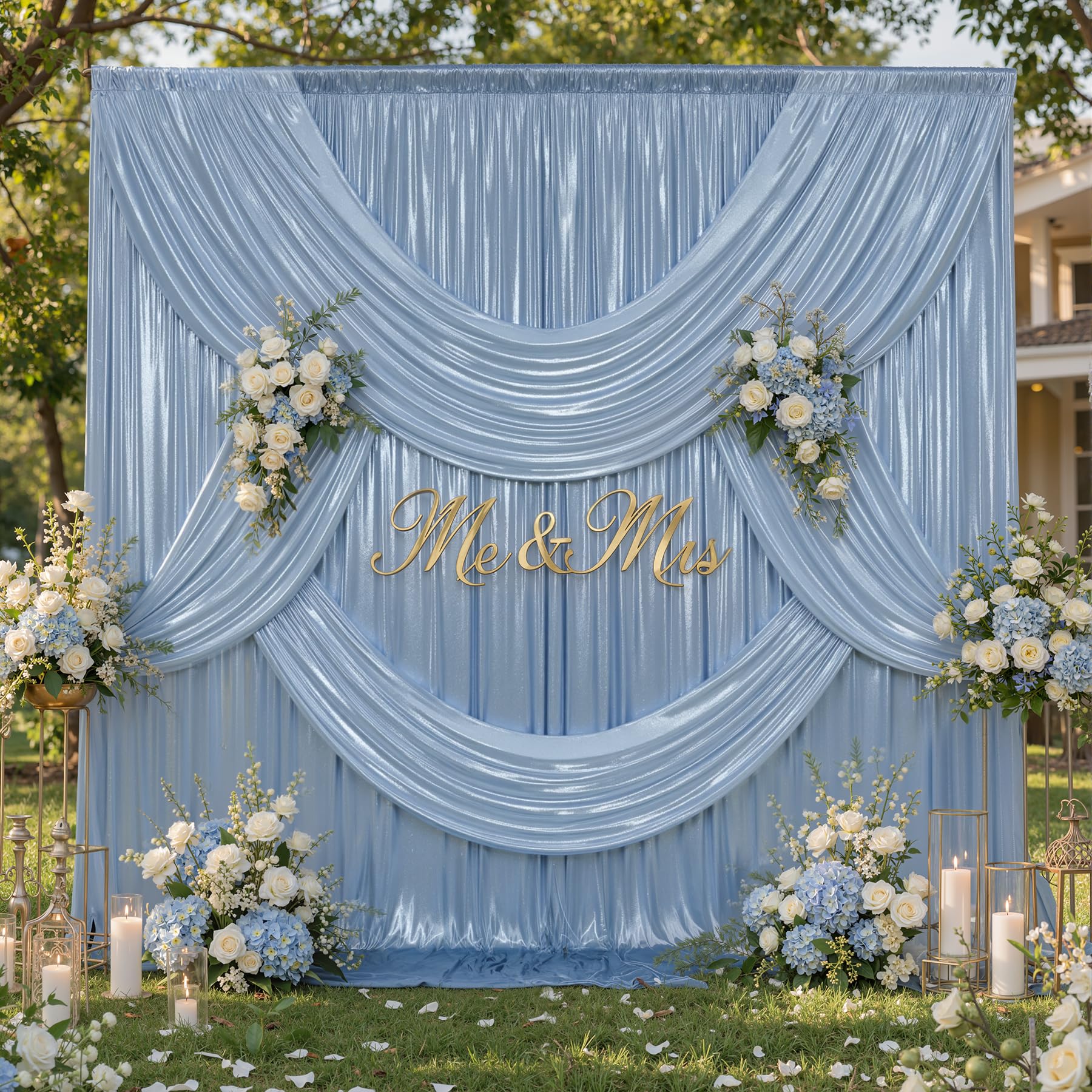 20x10ft Wrinkle Free Dusty Blue Sequin Backdrop Curtain for Wedding Parties