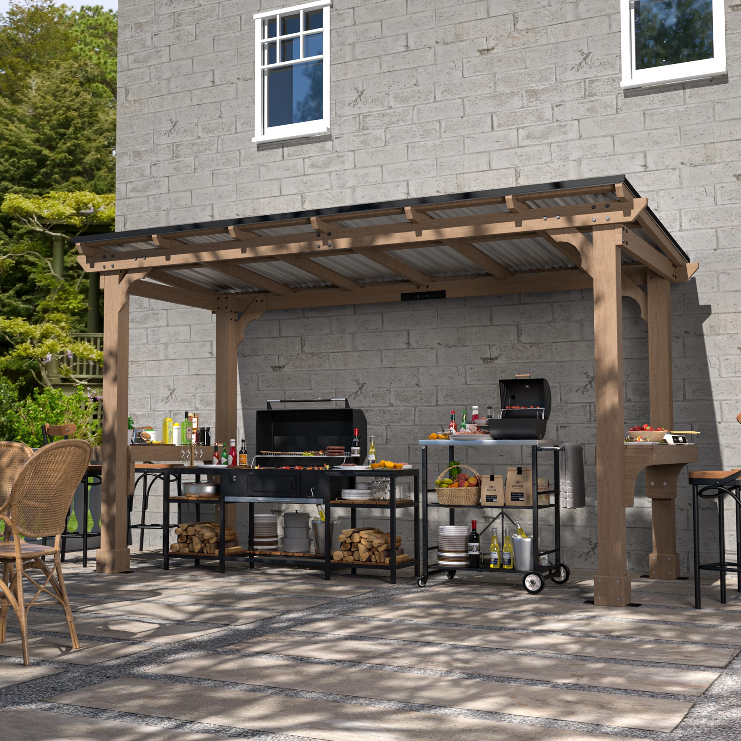 MUPATER 6 x 13 FT Wooden Grill Gazebo with Sloping Metal roof, Heavy Duty Hard Top Grill Gazebo Suitable for 2 Full-Size Grills, BBQ Canopy for Outdoor Patio, Lawn, Garden