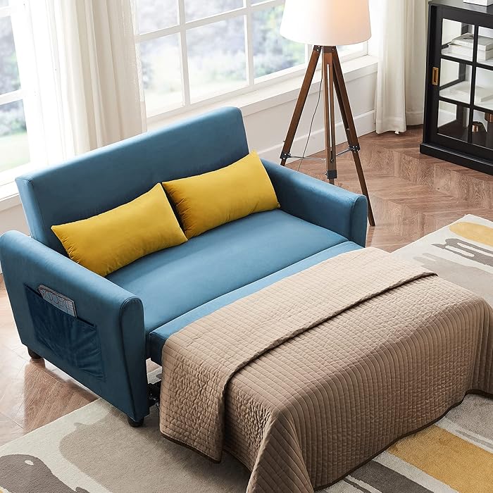 Buy 55" Modern Convertible Sectional Futon Sofa Couch Pull Out Loveseat