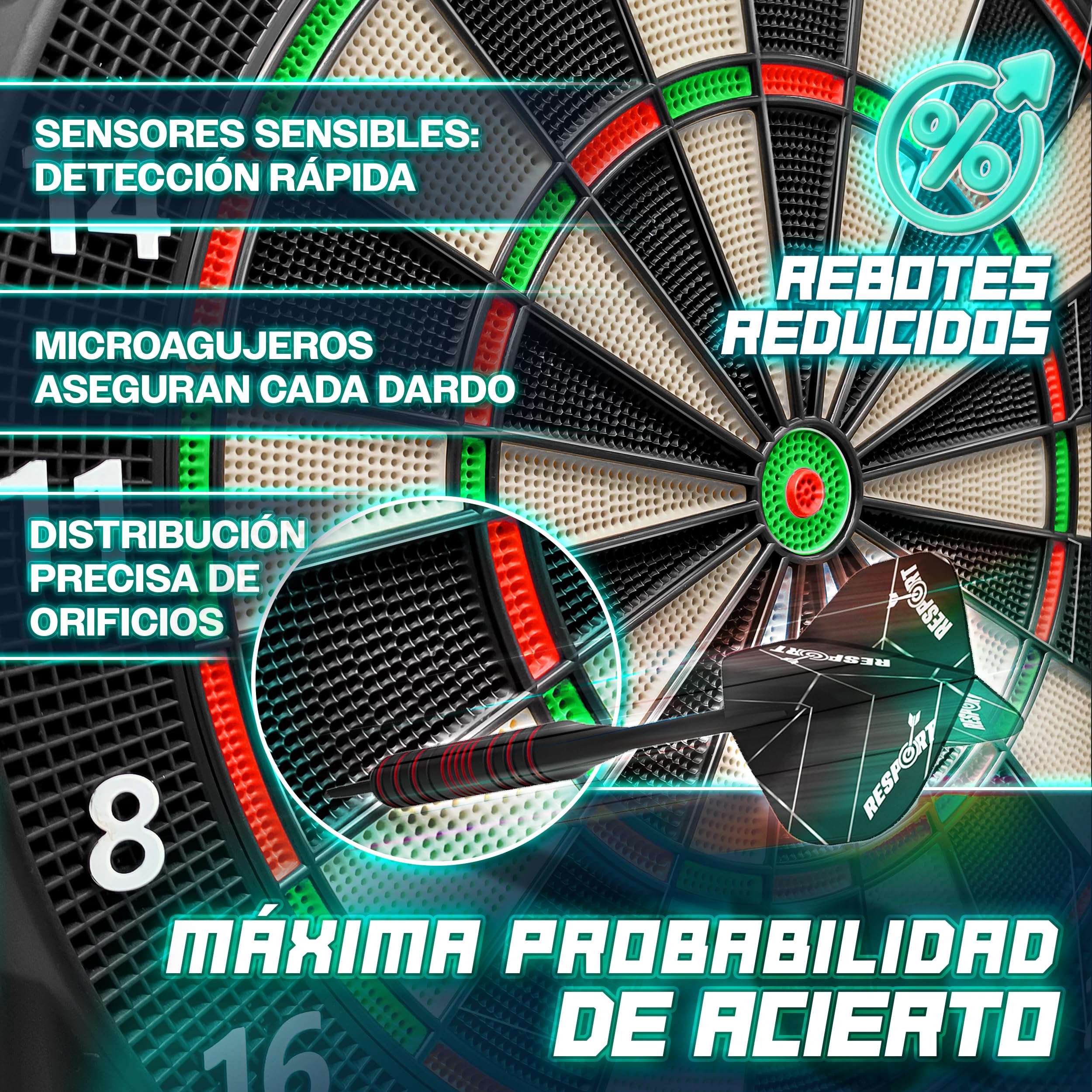 RE:SPORT Diana electrónica profesional 12 dardos 24 plumas Pro 100 puntas máquina de dardos electrónica 1-8 jugadores 427 variantes