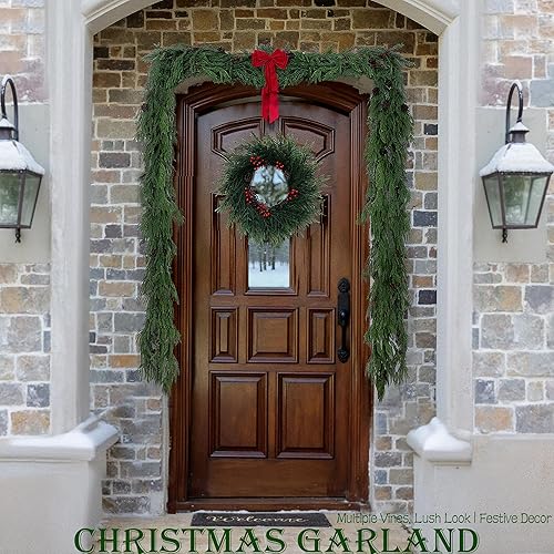 Miniatura 8 de 2 guirnaldas de Navidad de 6 pies  Guirnalda realista de pino Norfolk  Guirnalda verde de tacto real para mesa, chimenea, pared, interior y