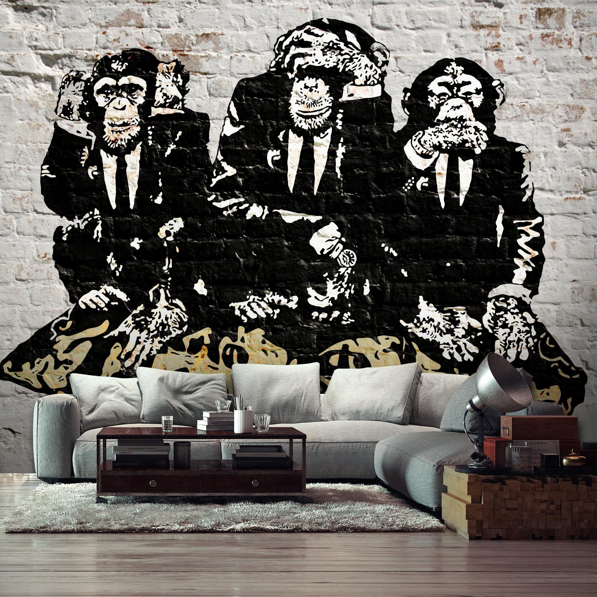 Runa Art Tableau mural XXL Banksy Collage 200 x 80 cm Coloré 5 Parties