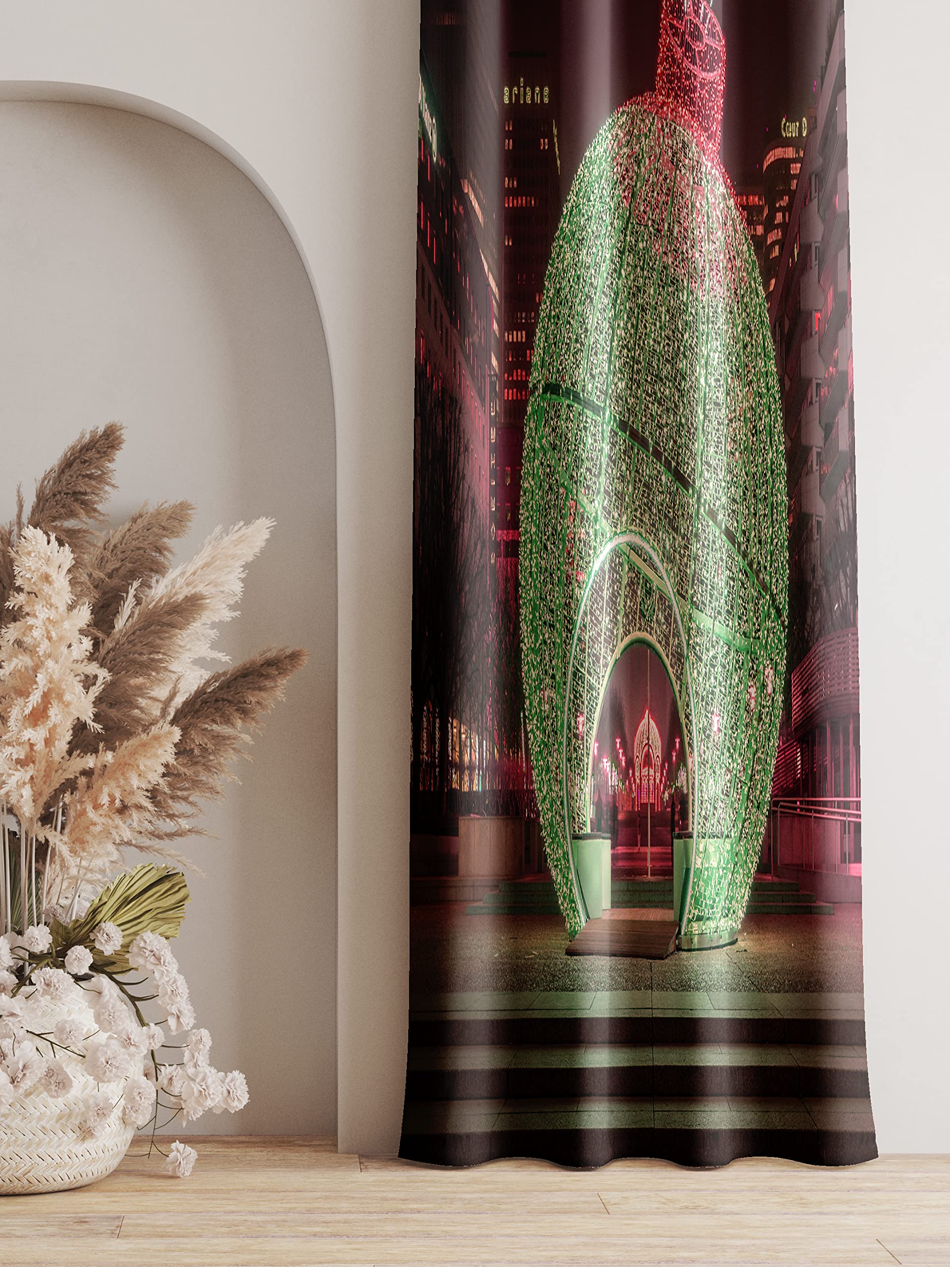 Ultimate Trends Polyester Modern Kids Room Digital Printed Grommet Window Curtain, 5 Feet, Maroon Green, Pack of 1