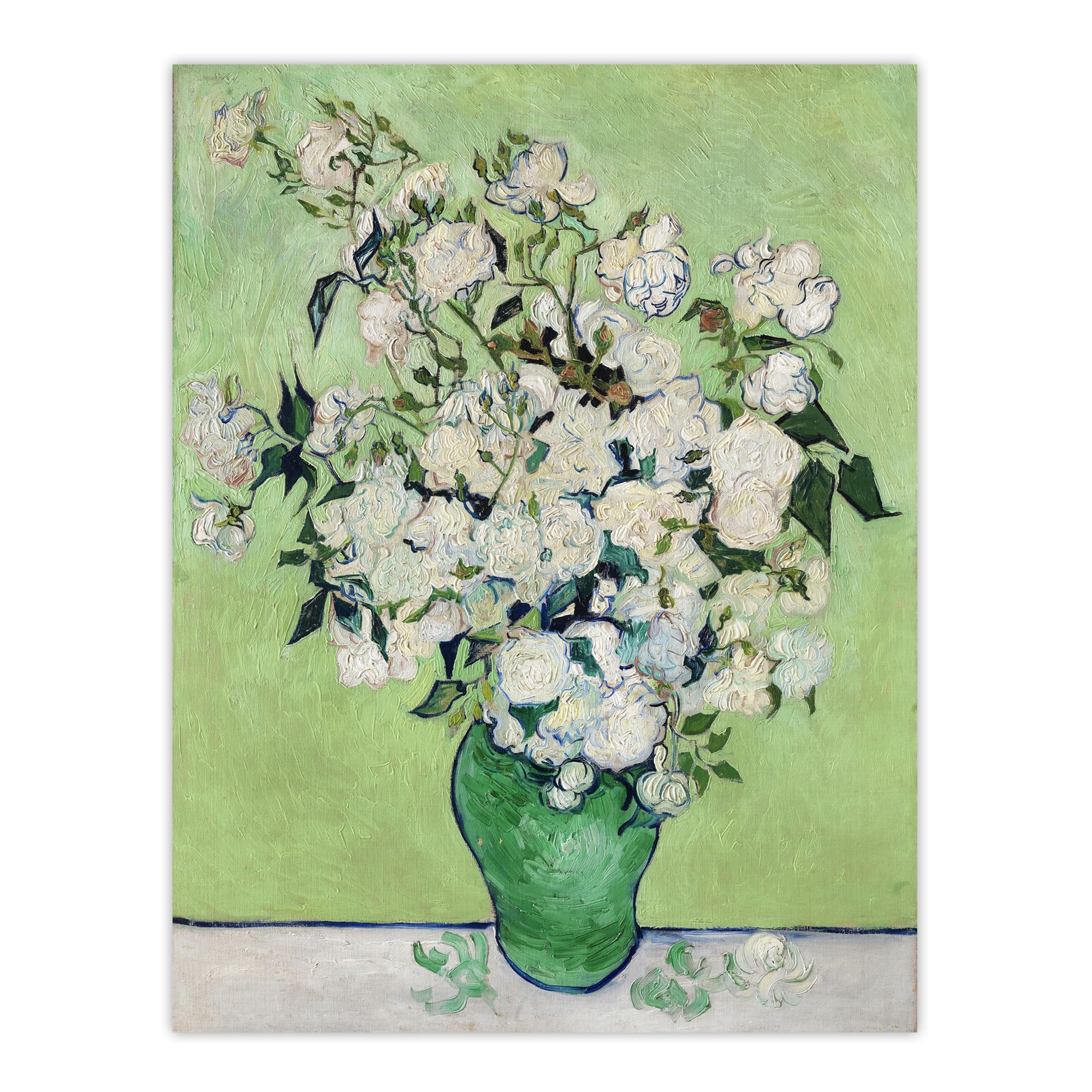 Artery8 White Roses In Green Vase Unframed Wall Art Print Poster 12X16 Artwork By Van Gogh : Delicate Floral Still Life Suited For Bedroom Or Dining Area Expressing Calm Simplicity And Harmony