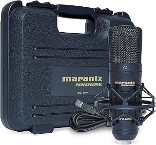 Marantz Professional MPM-2000U – Micrófono de condensador USB para grabaciones en Mac/PC, podcasts, juegos; con soporte de araña, cable USB y estuche